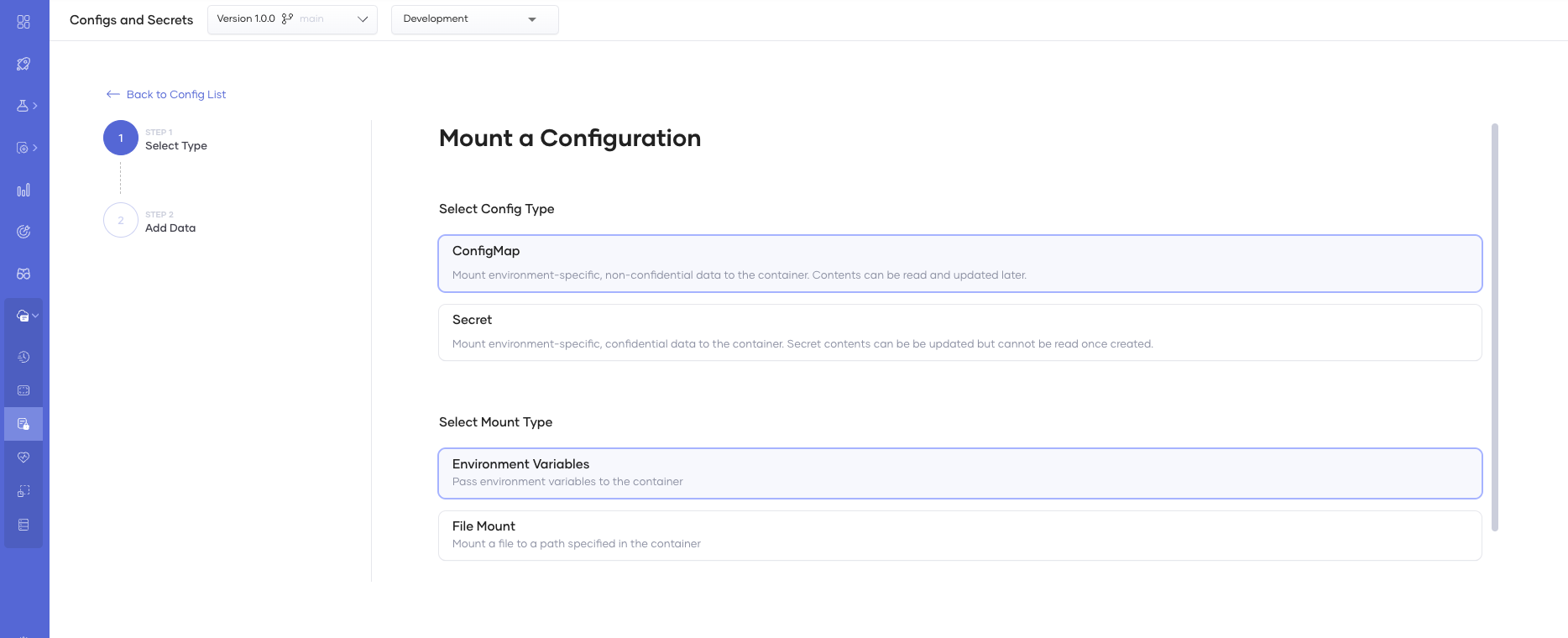 Create Configuration Mount Page