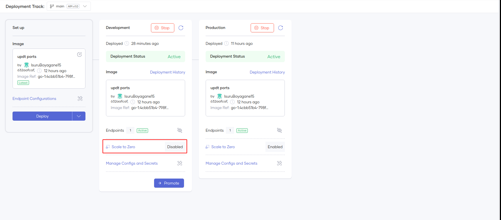 Deploy View - Scale to Zero