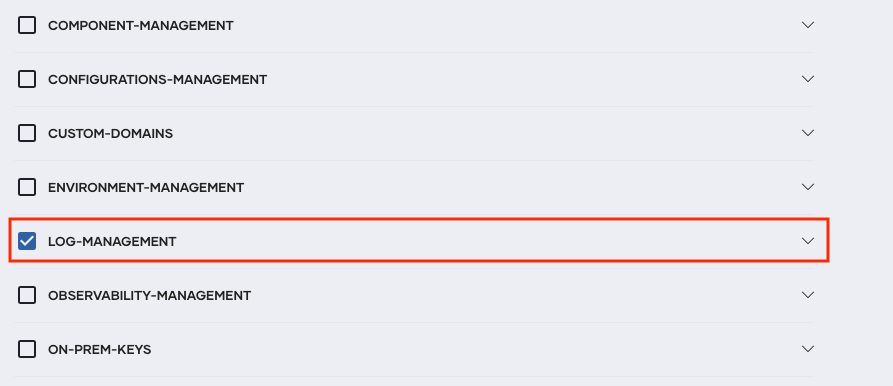 Select log management permission