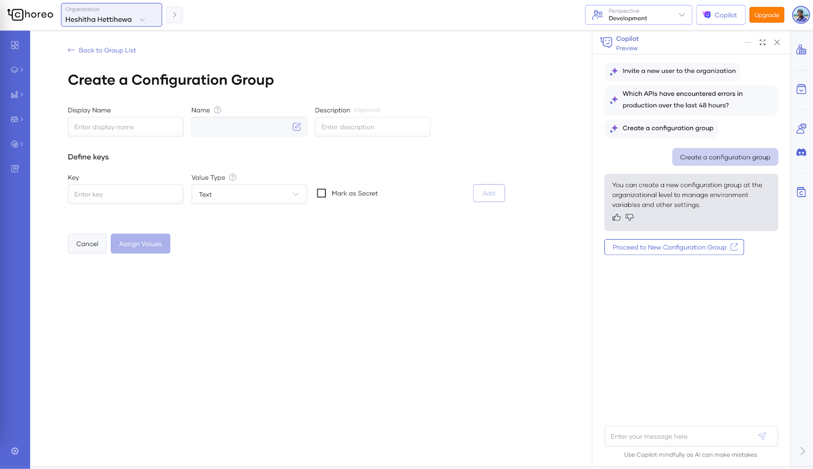 Navigate to create a configuration group