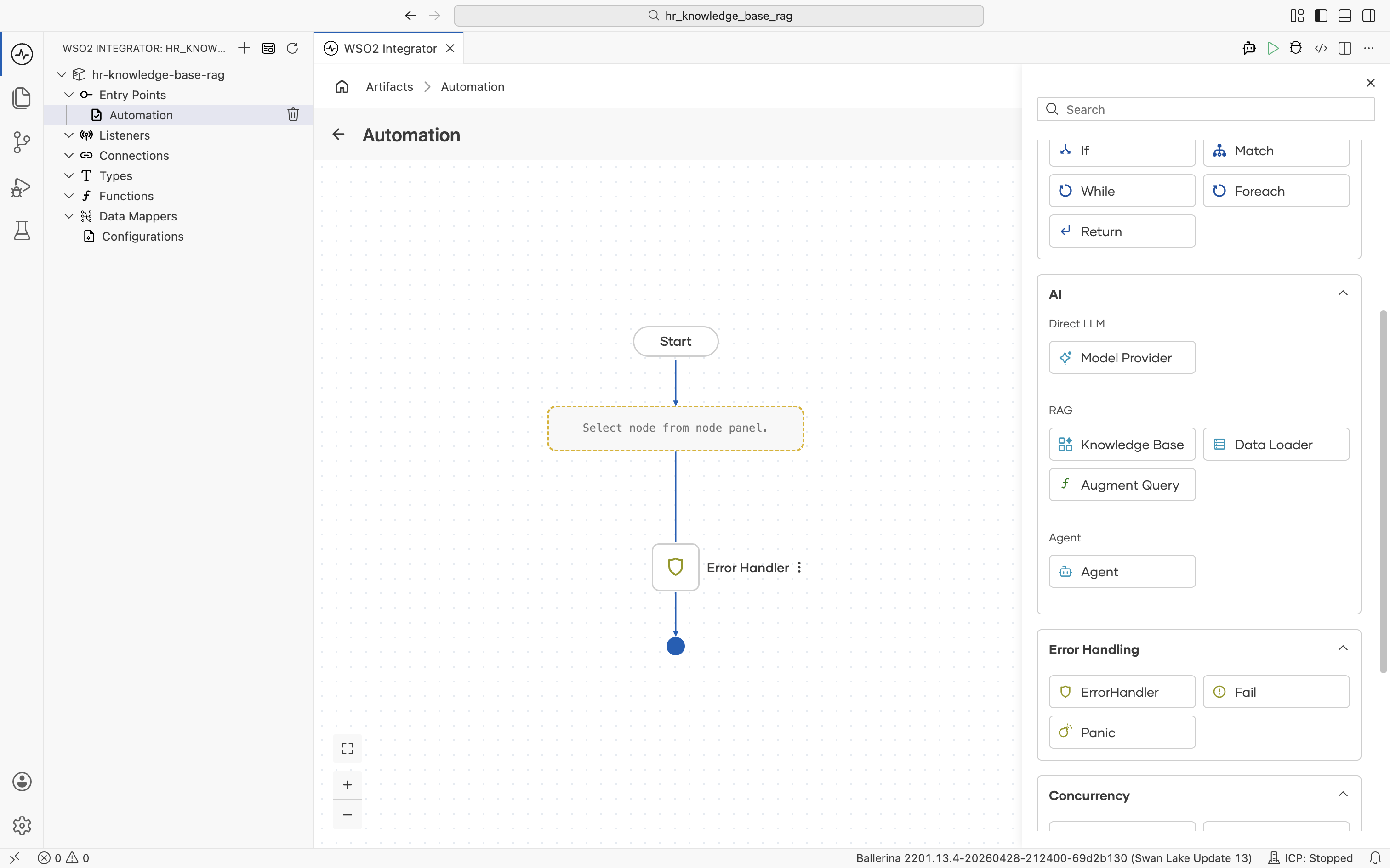 Automation node palette