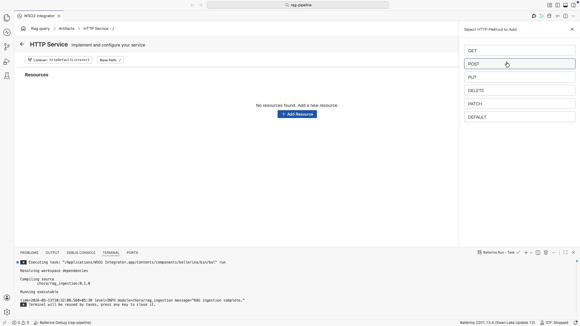 Method selection panel with POST highlighted.