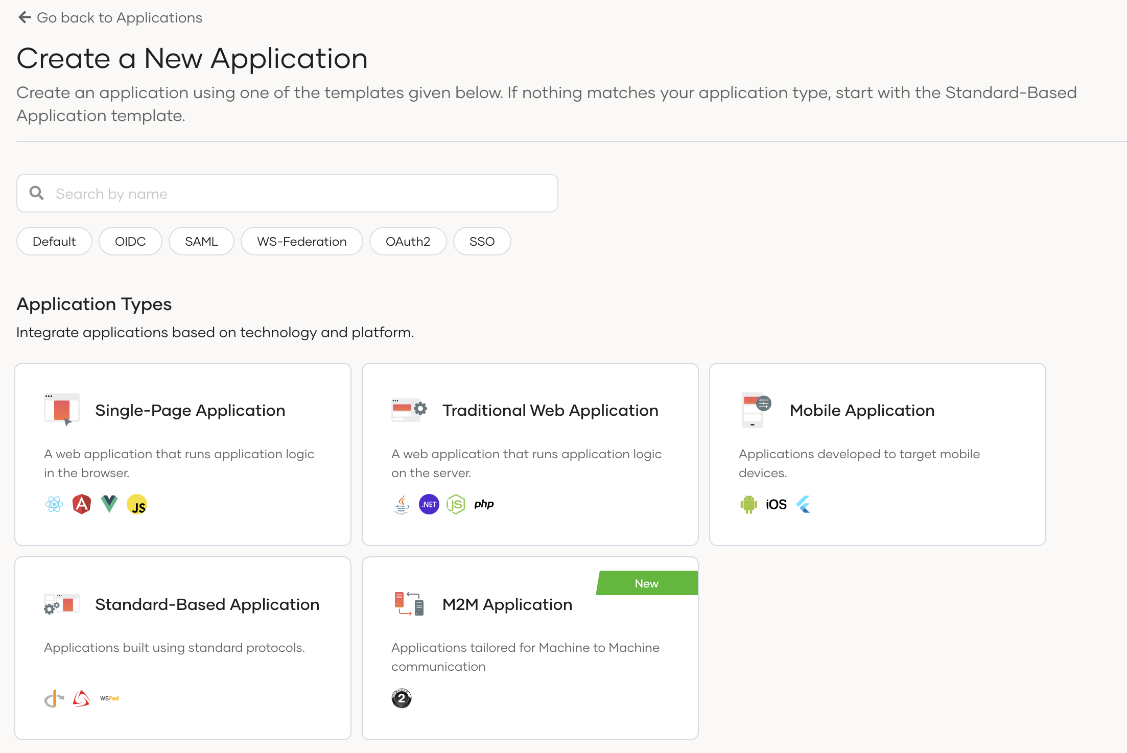 Select application type