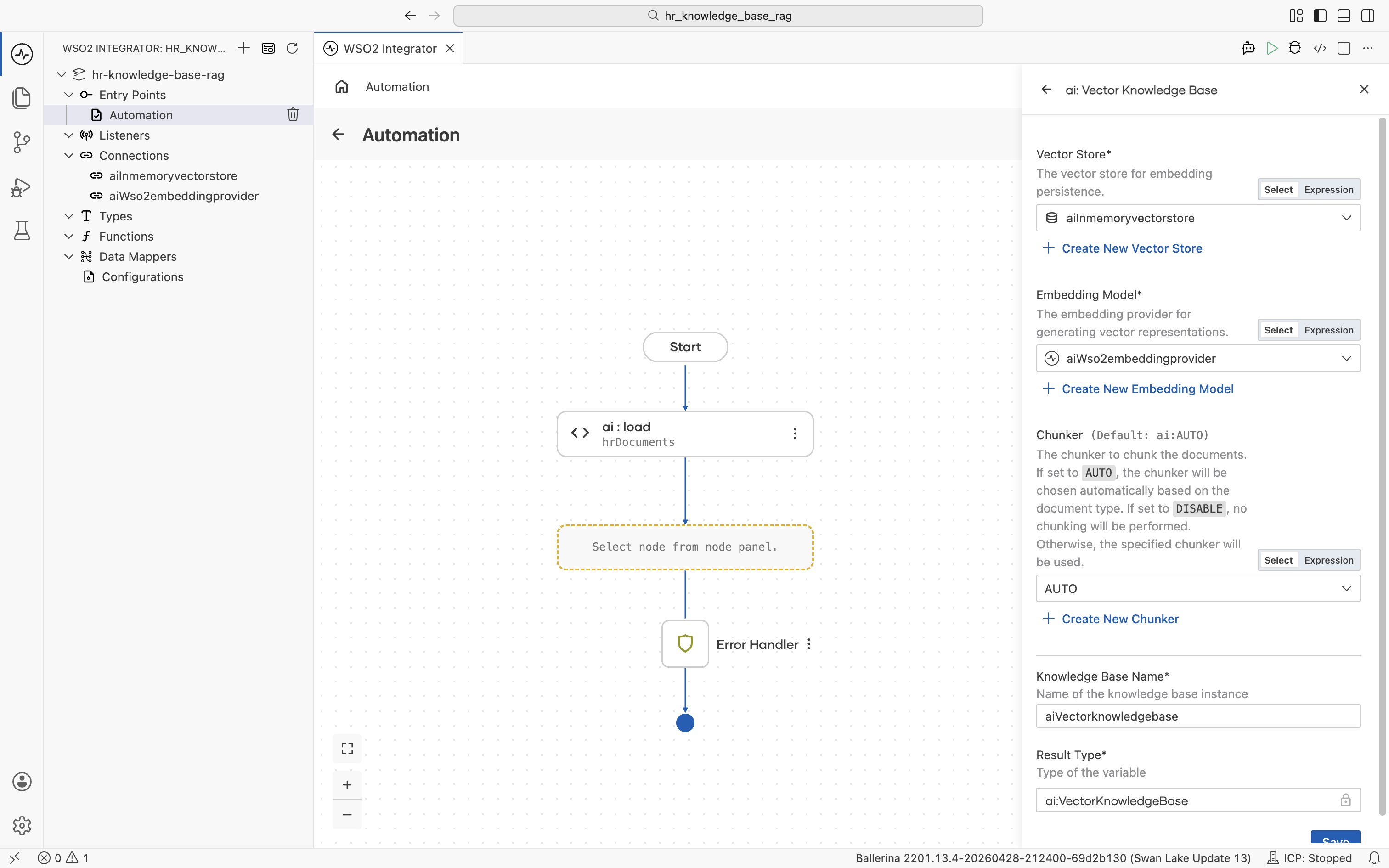 Vector Knowledge Base form with embedding model filled