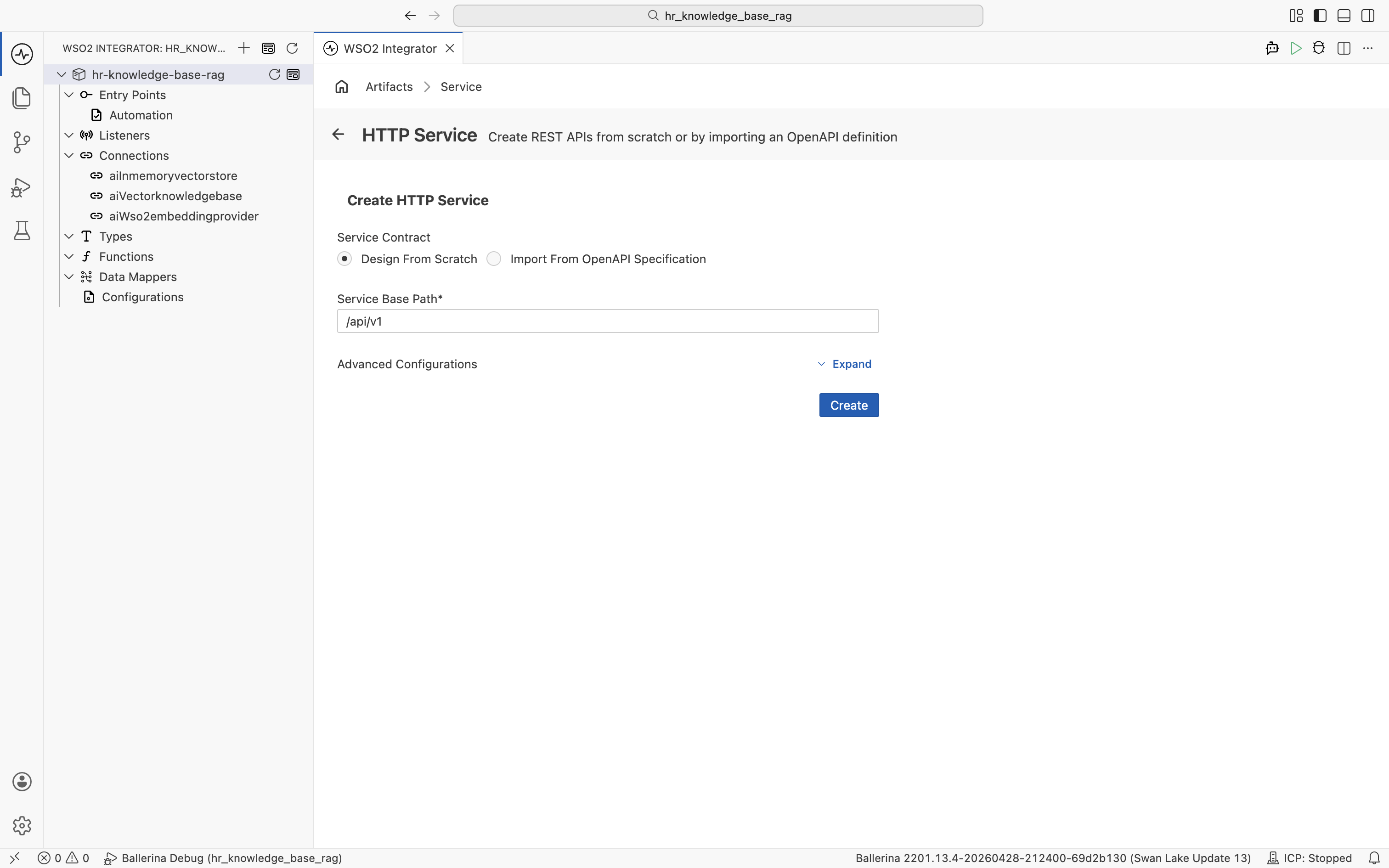 Create HTTP Service form