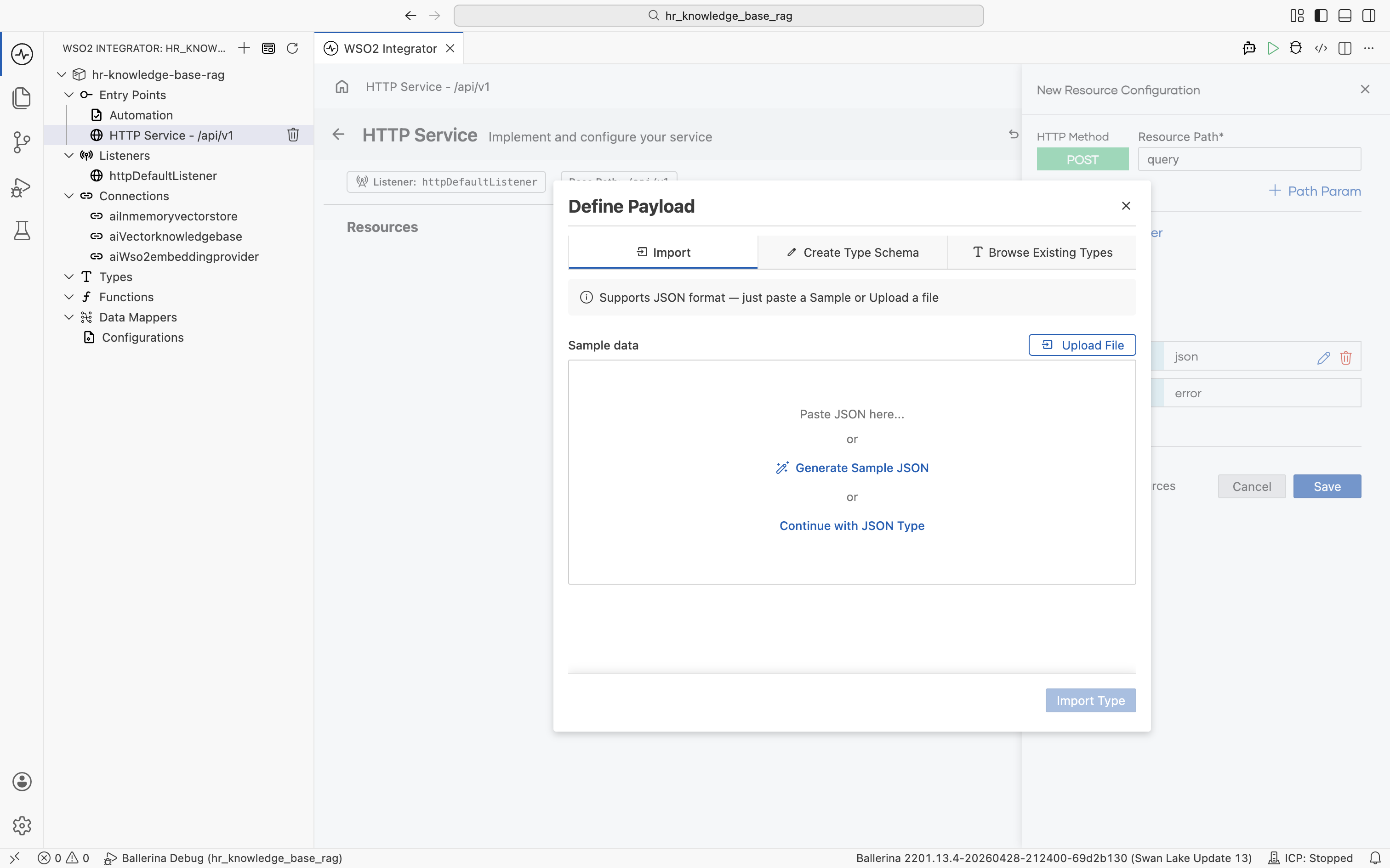 Define Payload dialog