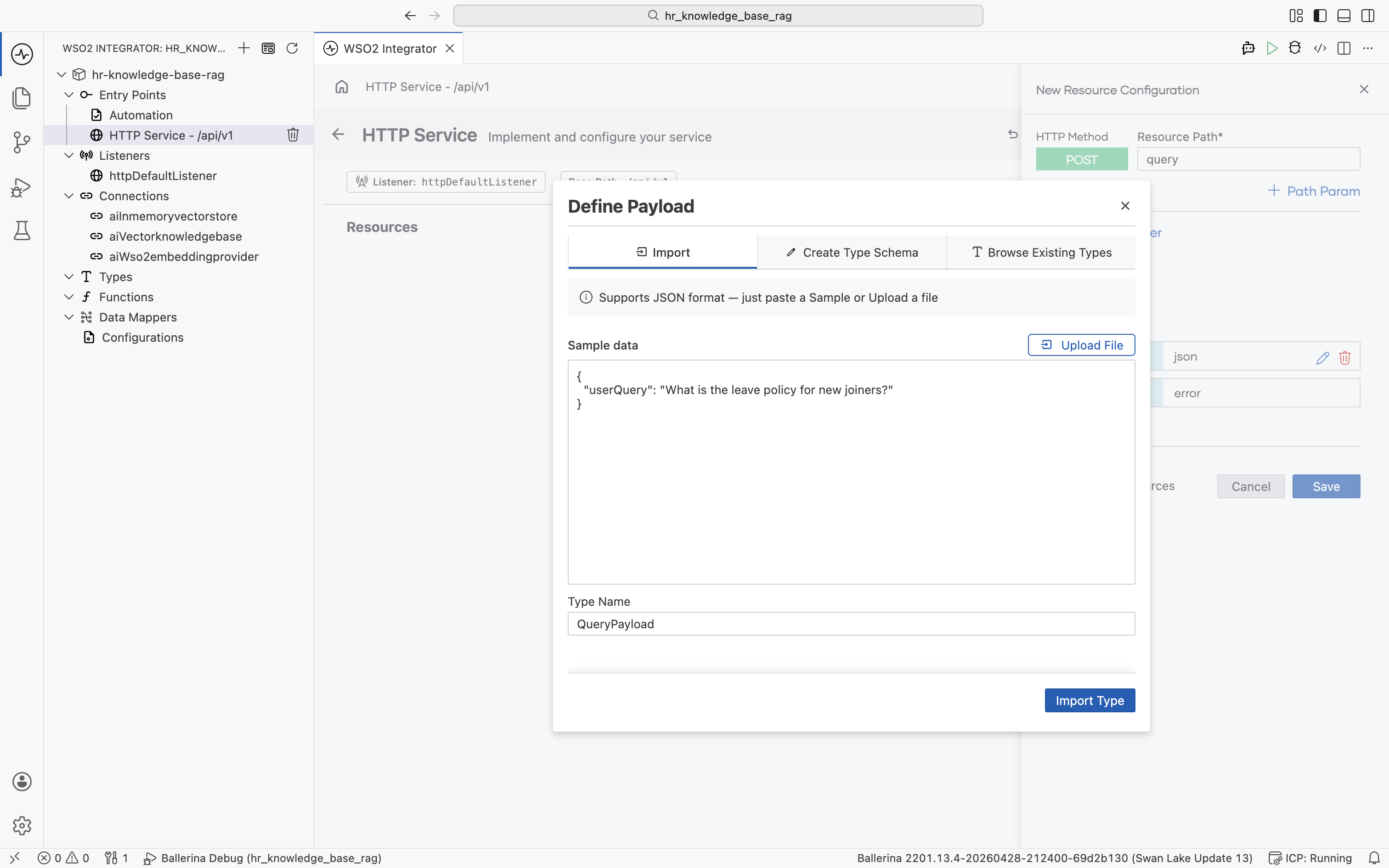 Import payload from sample JSON