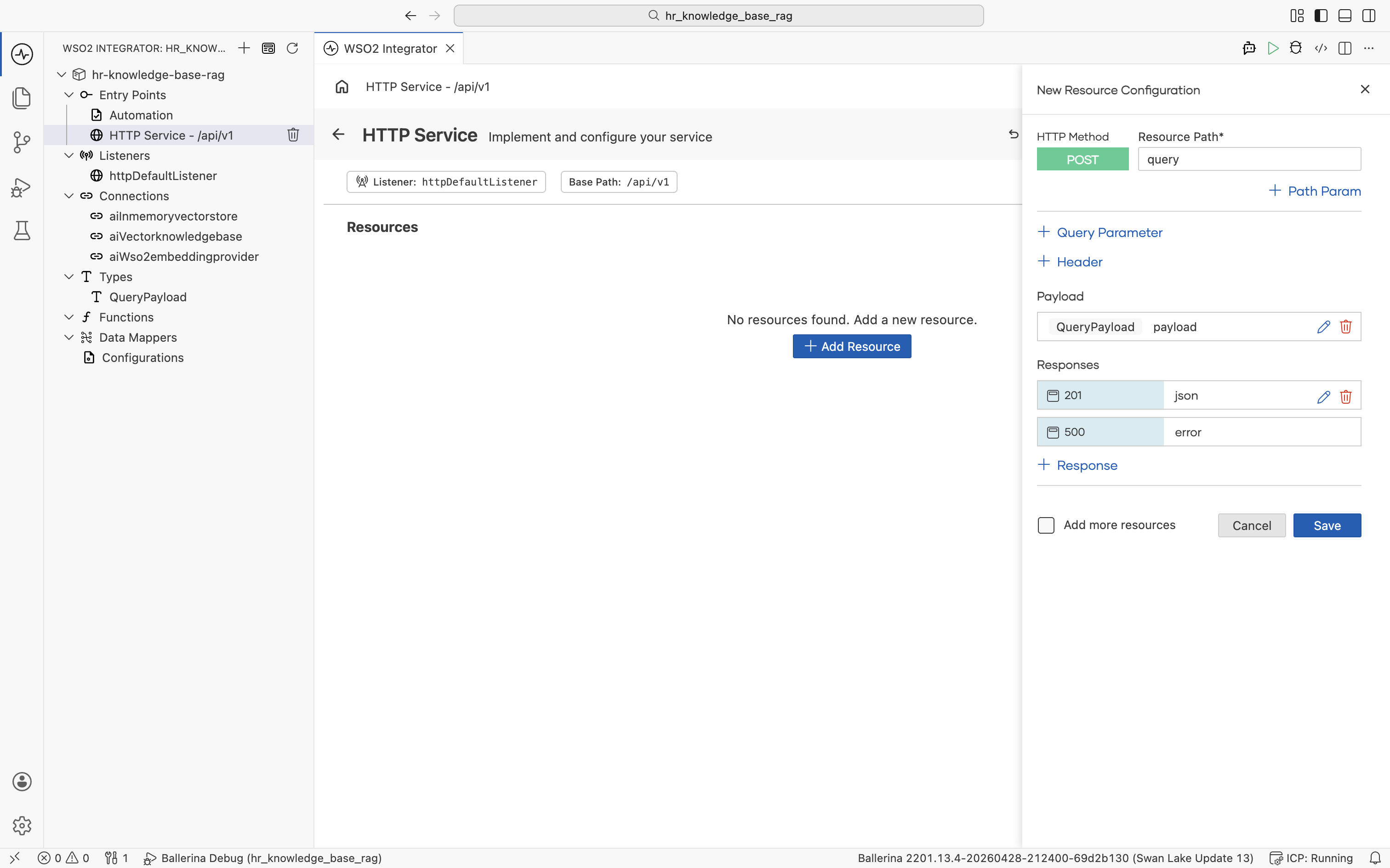 Resource configuration with QueryPayload payload