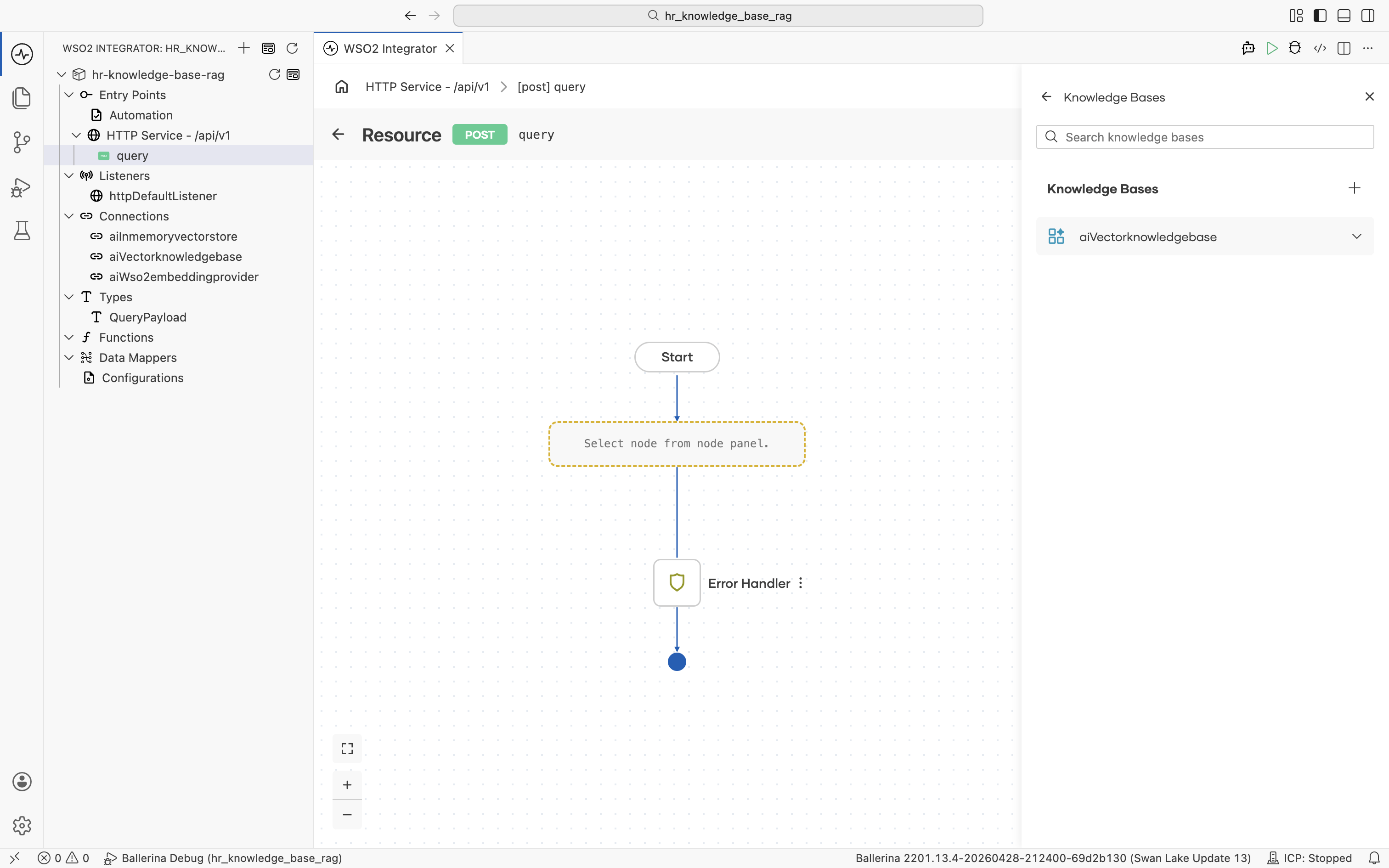 Knowledge Bases panel with aiVectorknowledgebase