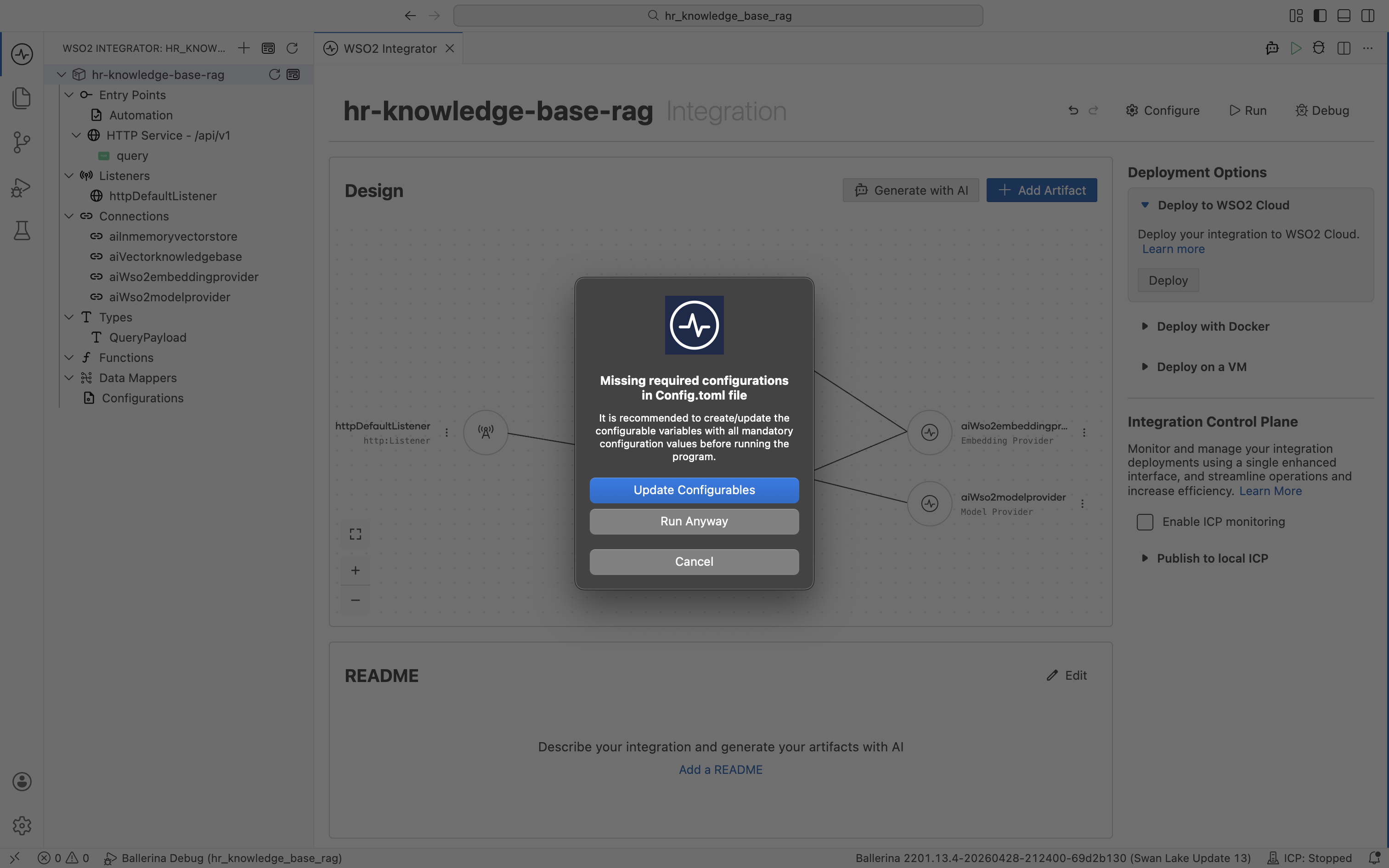 Missing configurations dialog