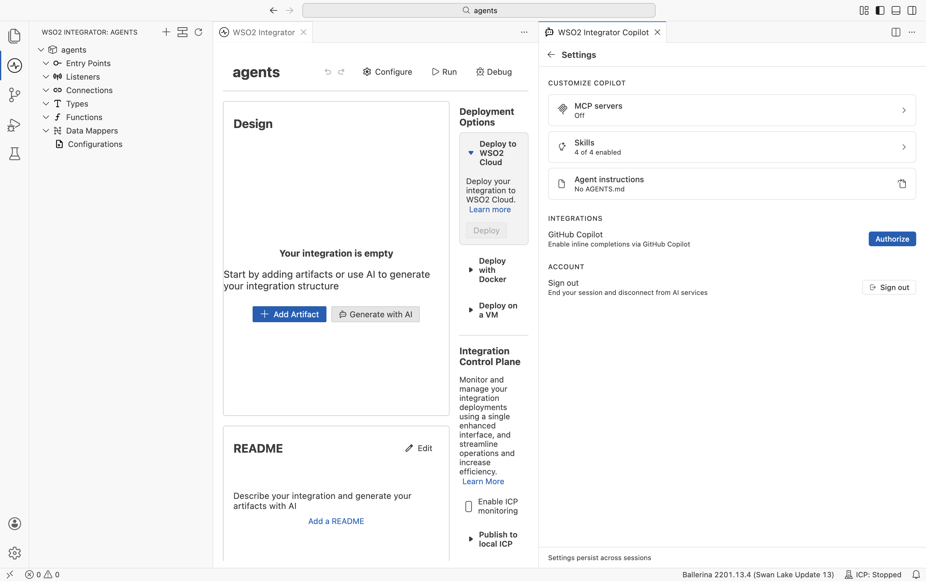 The Customize Copilot section in Settings with the Agent instructions row.