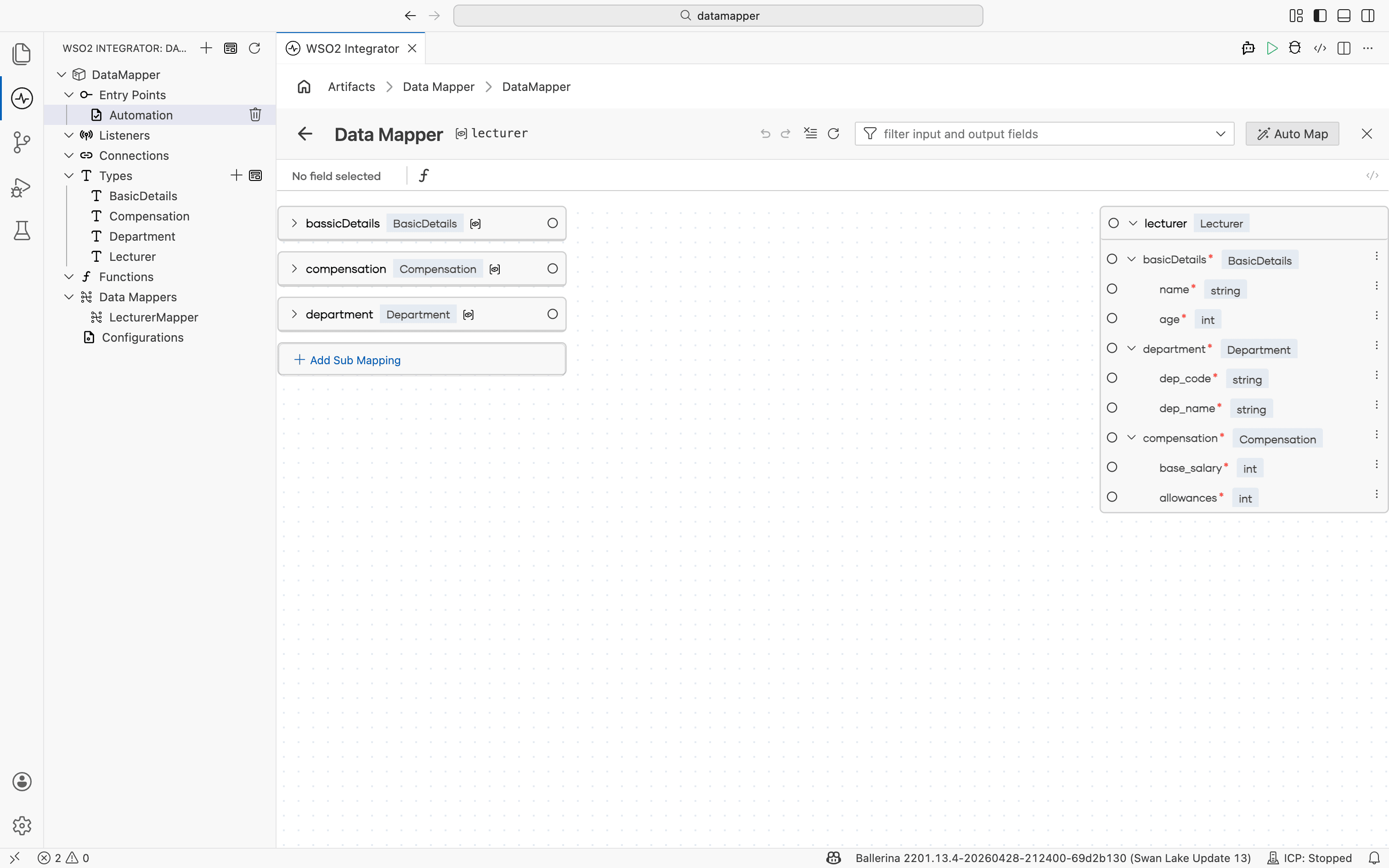 Data mapper toolbar with the Auto Map button in the top-right corner