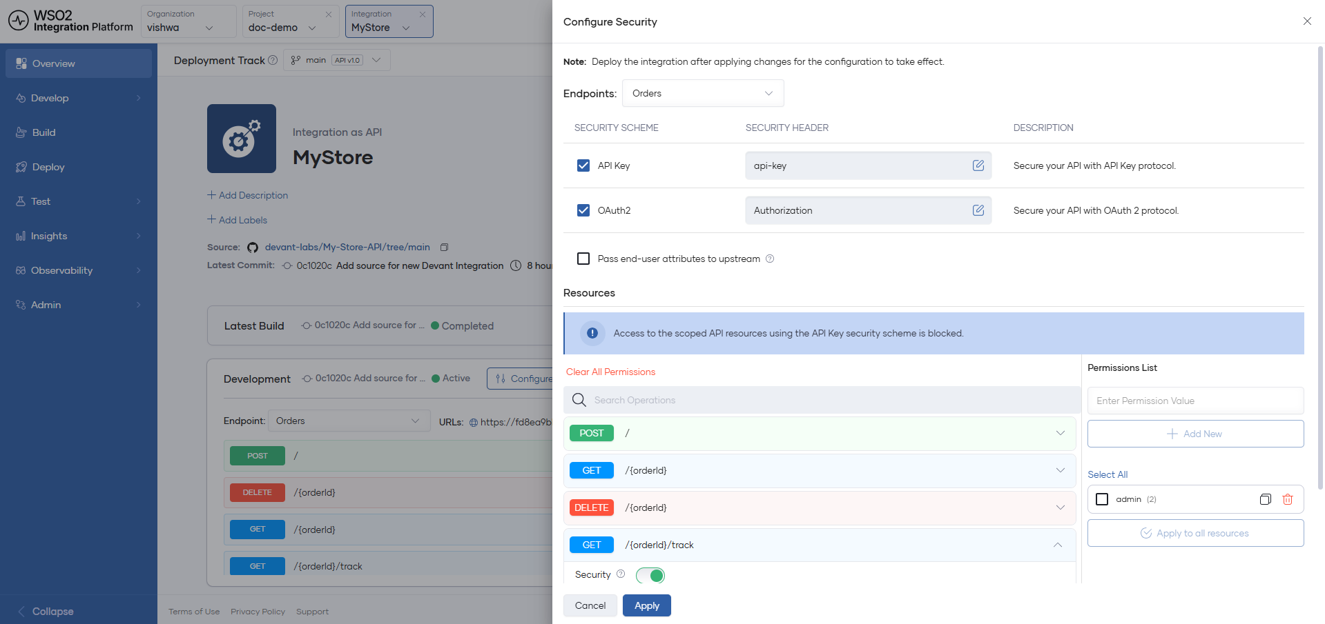 Select both API Key and OAuth2