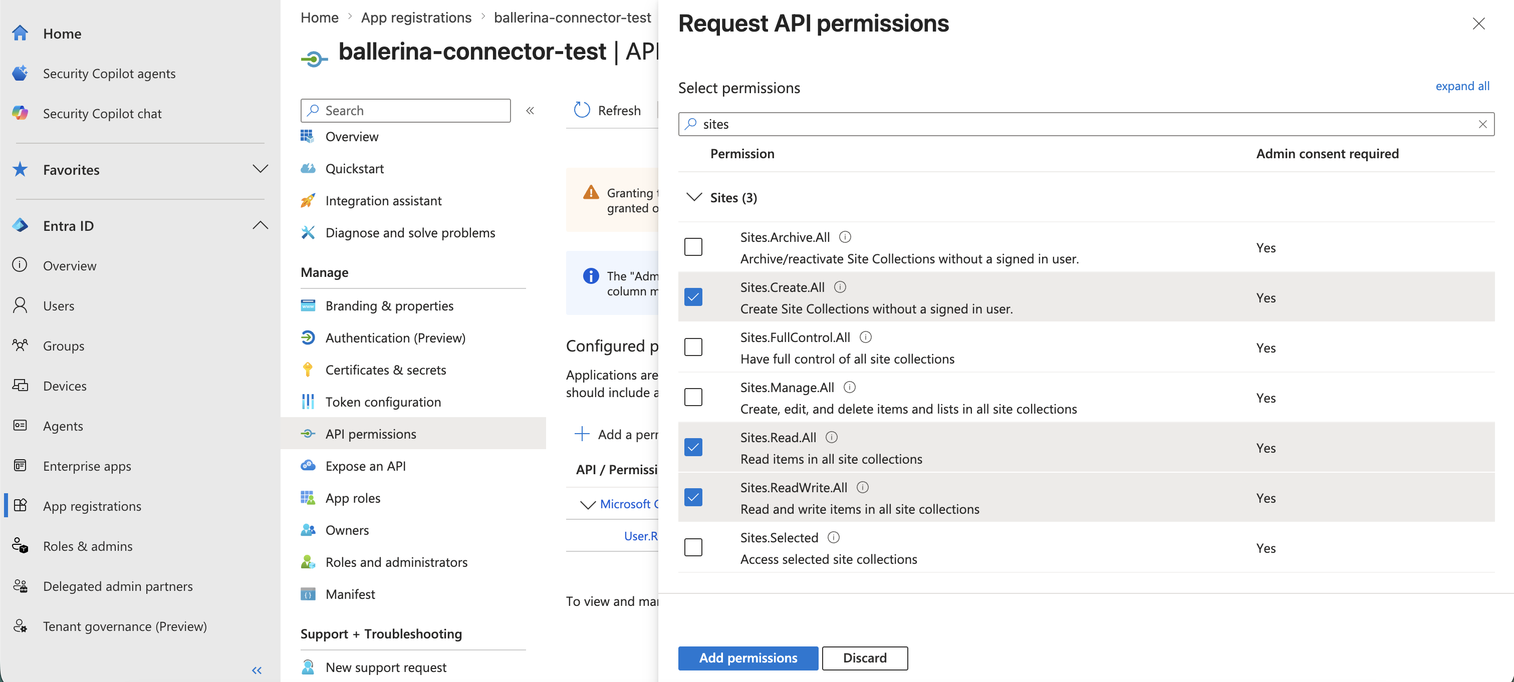 API site permissions