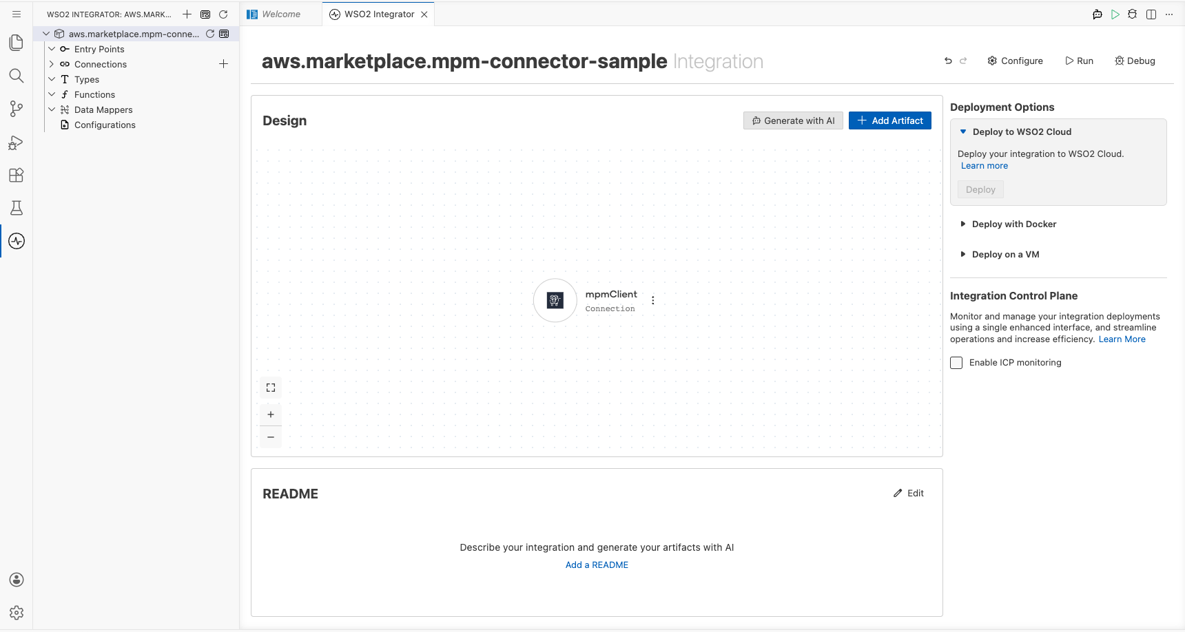 MPM Connections panel showing mpmClient entry after saving