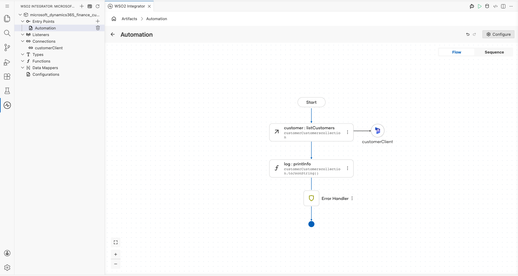 Completed Microsoft Dynamics 365 Finance Customer flow with the configured List Customers operation
