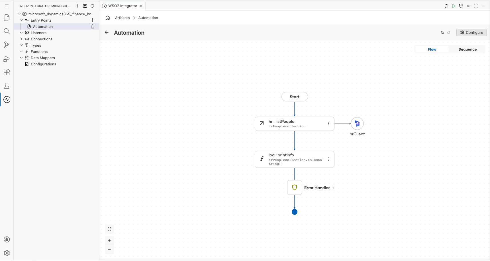 Completed Microsoft Dynamics 365 Finance HR flow with the configured operation