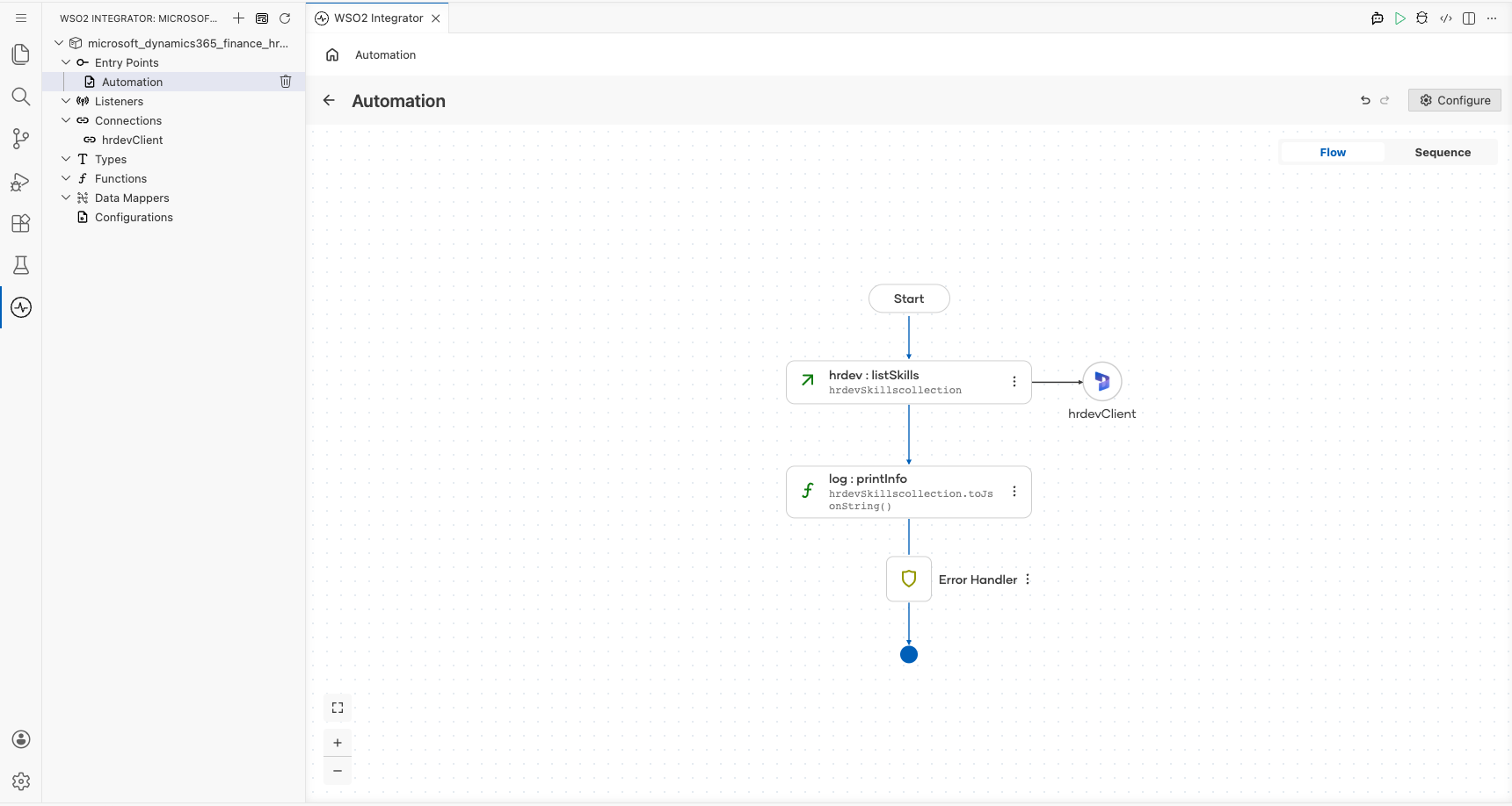 Completed Microsoft Dynamics 365 Finance HR Development flow with the configured operation