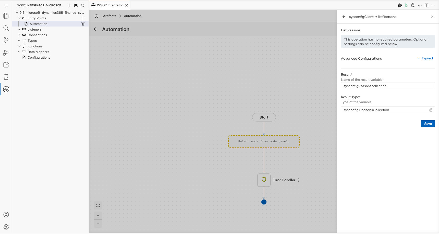 Microsoft Dynamics 365 Finance System Config List Reasons operation with all values entered before saving