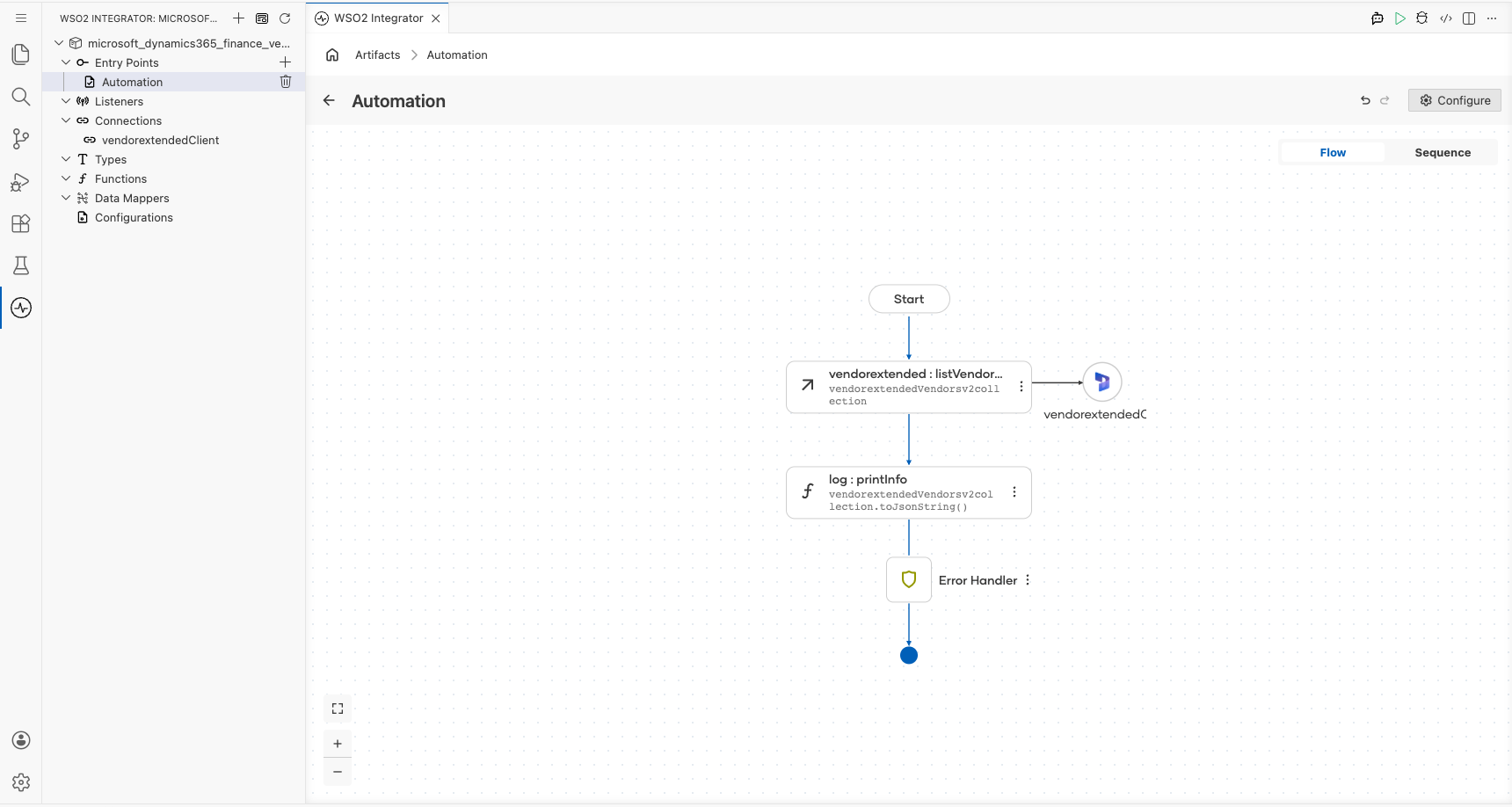 Completed Microsoft Dynamics 365 Finance Vendor Extended flow with the configured operation