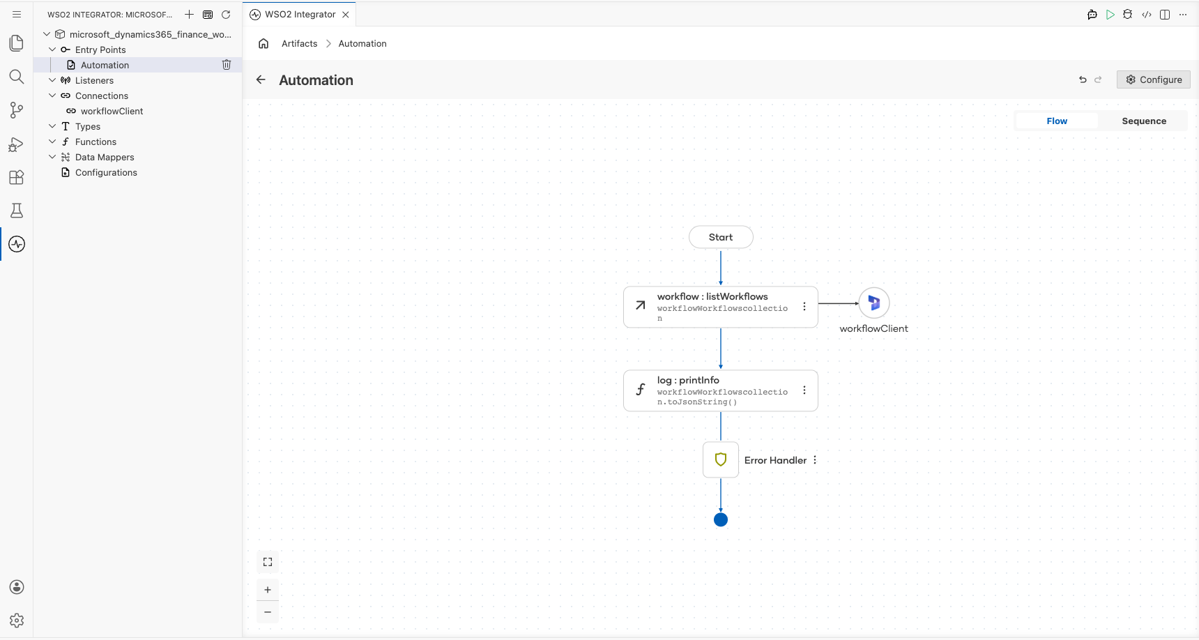 Completed Microsoft Dynamics 365 Finance Workflow integration with the configured List Workflows operation