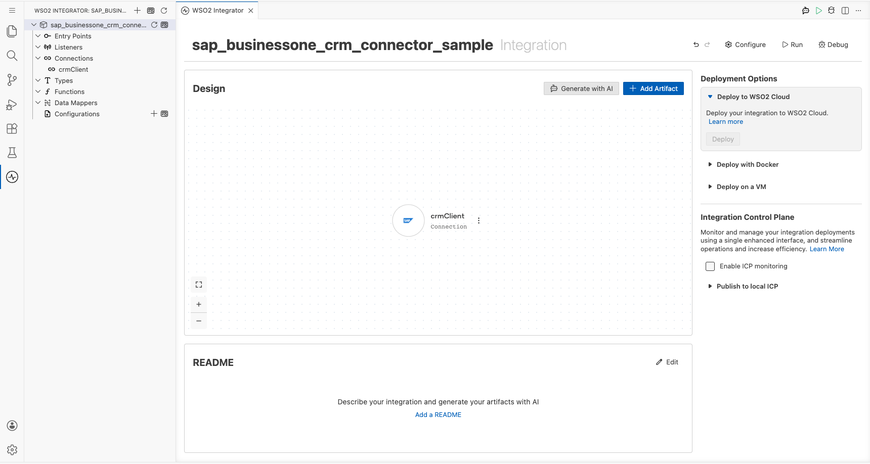 SAP Business One CRM connection visible after saving