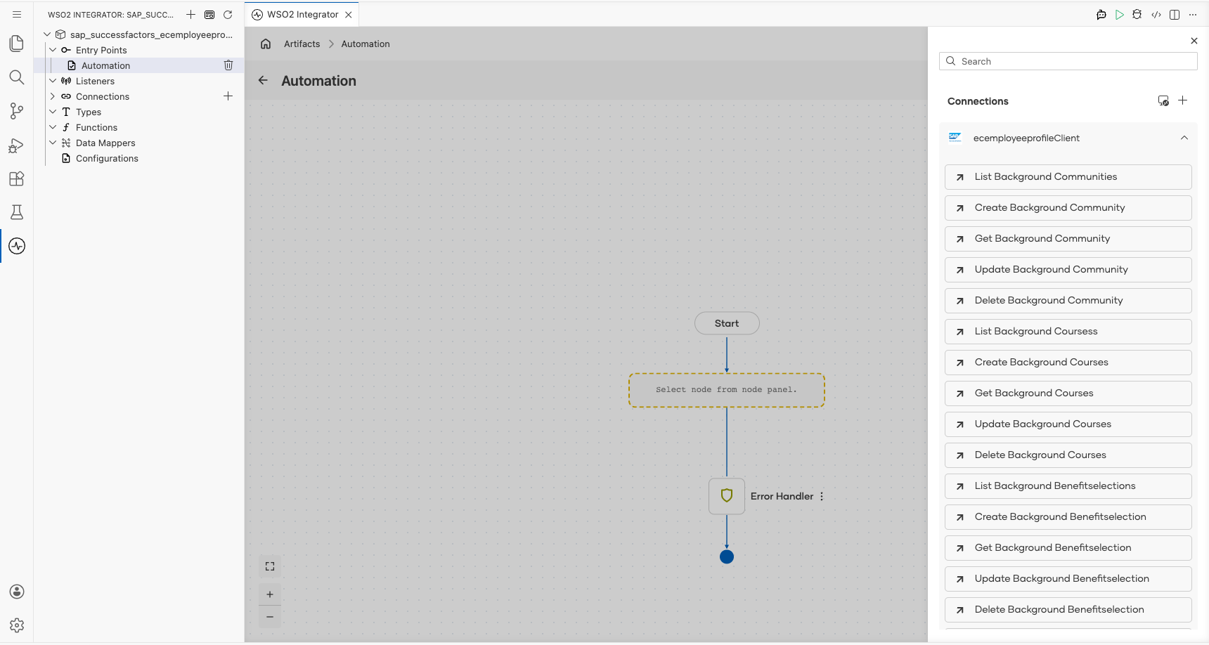 SAP SuccessFactors Employee Central Employee Profile connection expanded to display operations before selection