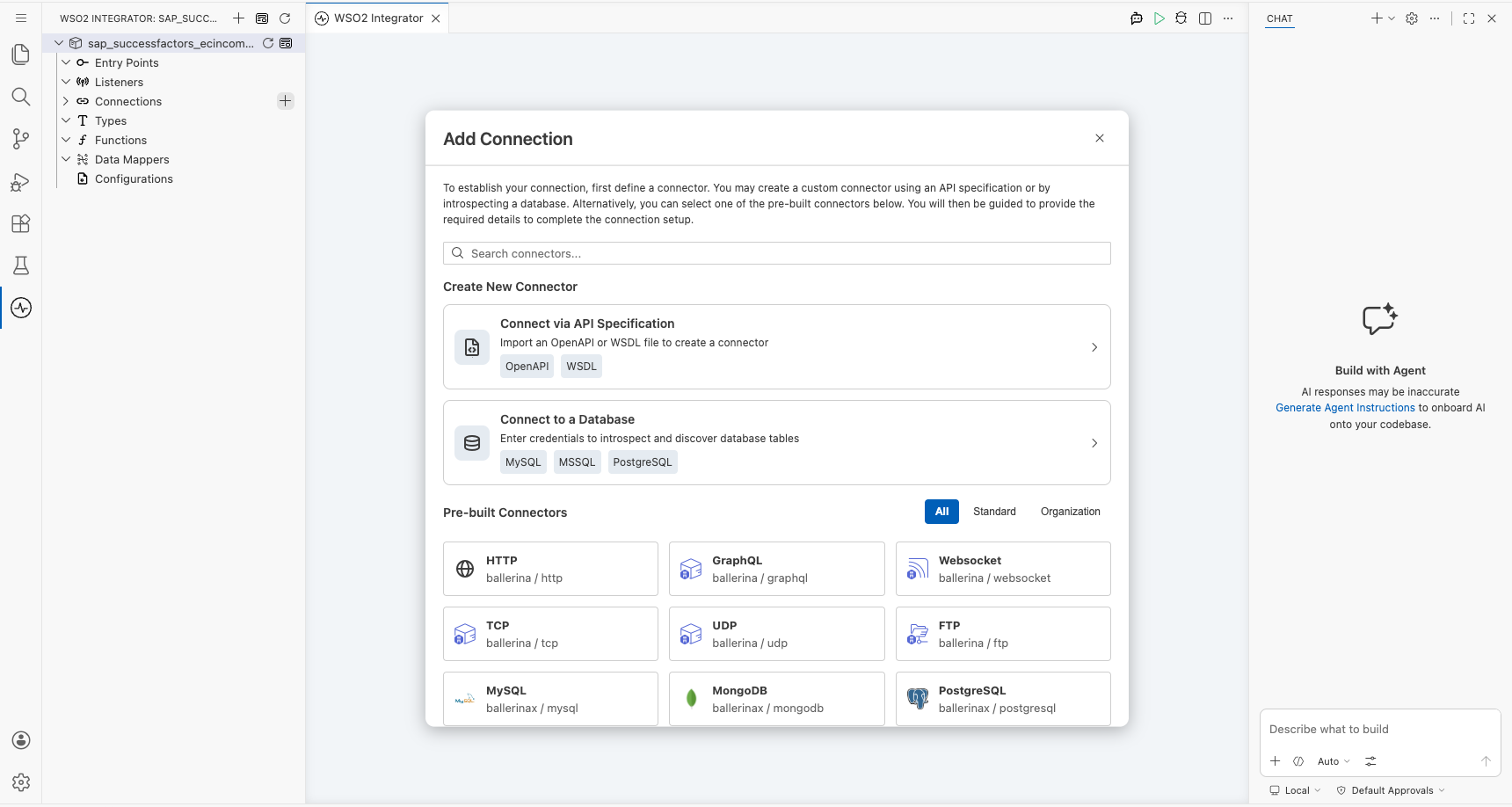 SAP SuccessFactors Employee Central Income Tax Declaration connector palette open before selection