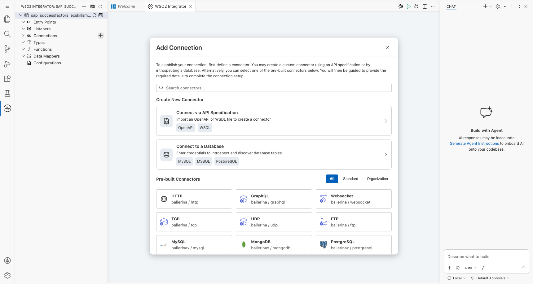 SAP SuccessFactors Employee Central Skills Management connector palette open before selection
