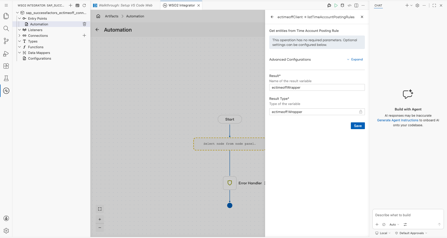SAP SuccessFactors Employee Central Time Off List Time Account Posting Rules operation with all values entered before saving