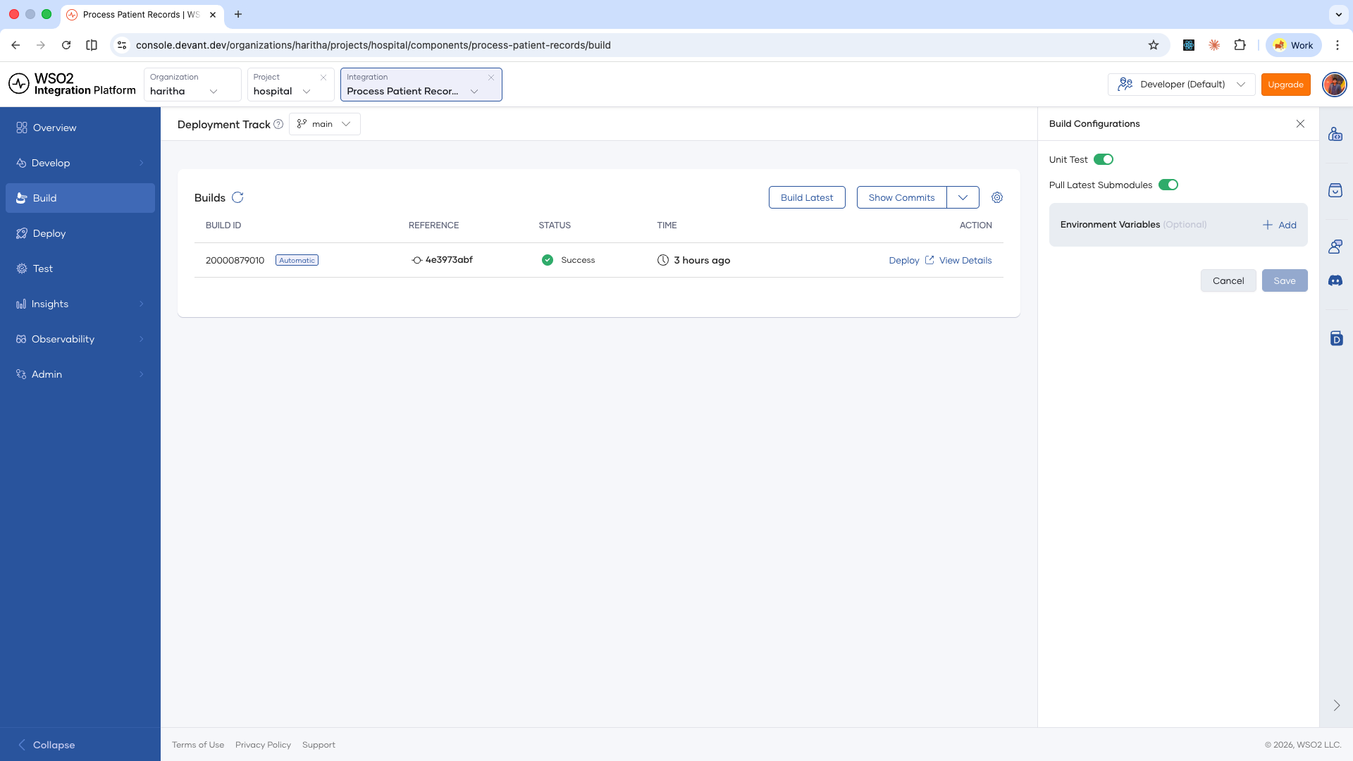 Build configurations panel