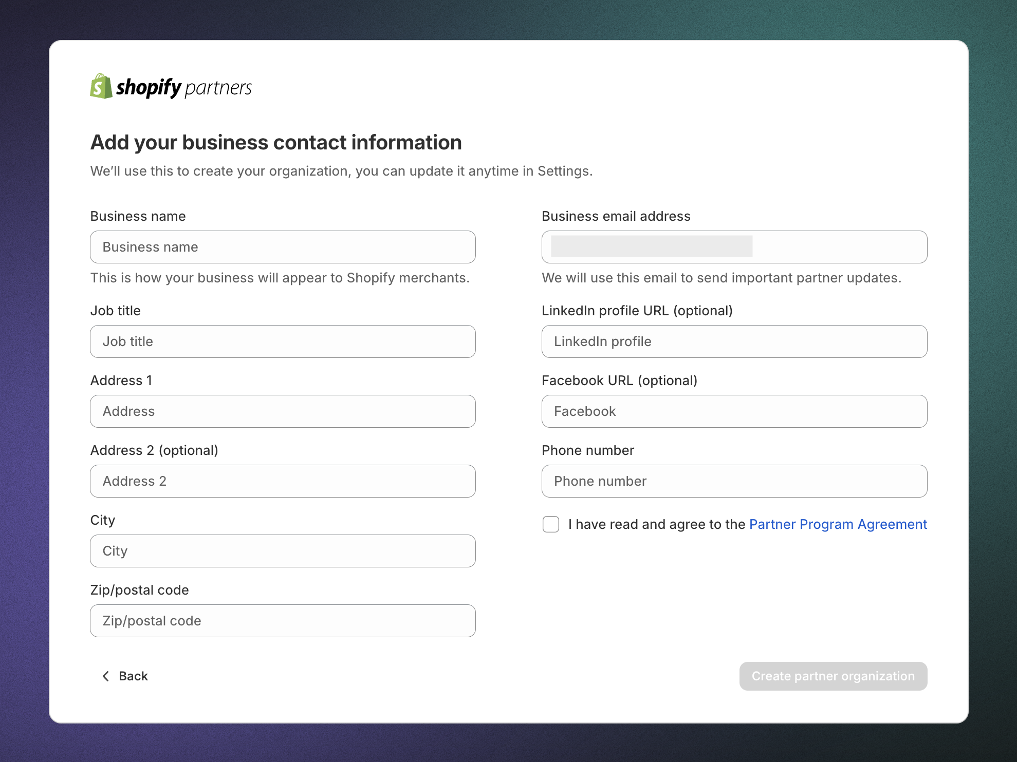 Business contact information