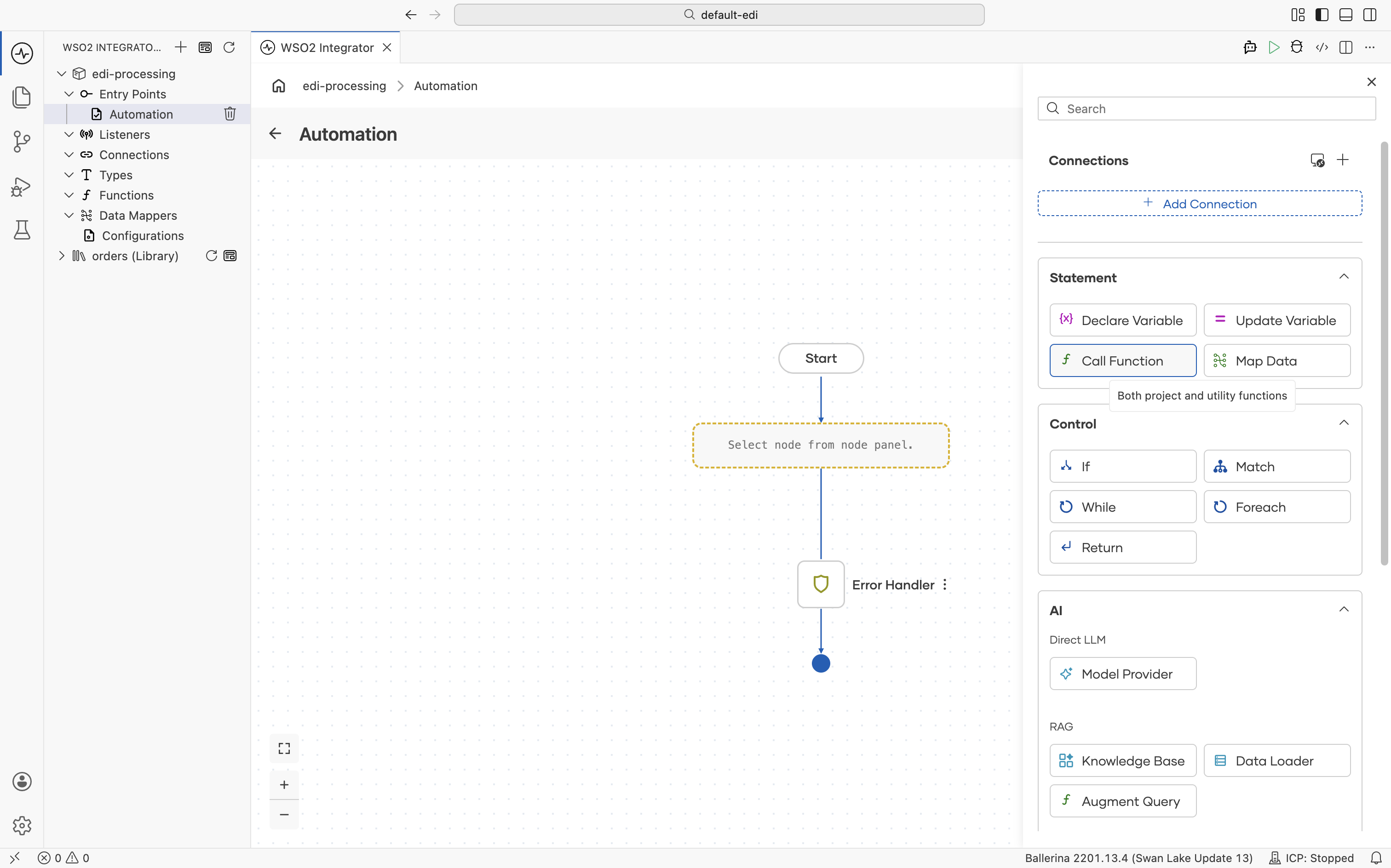 Call Function in the Statement panel