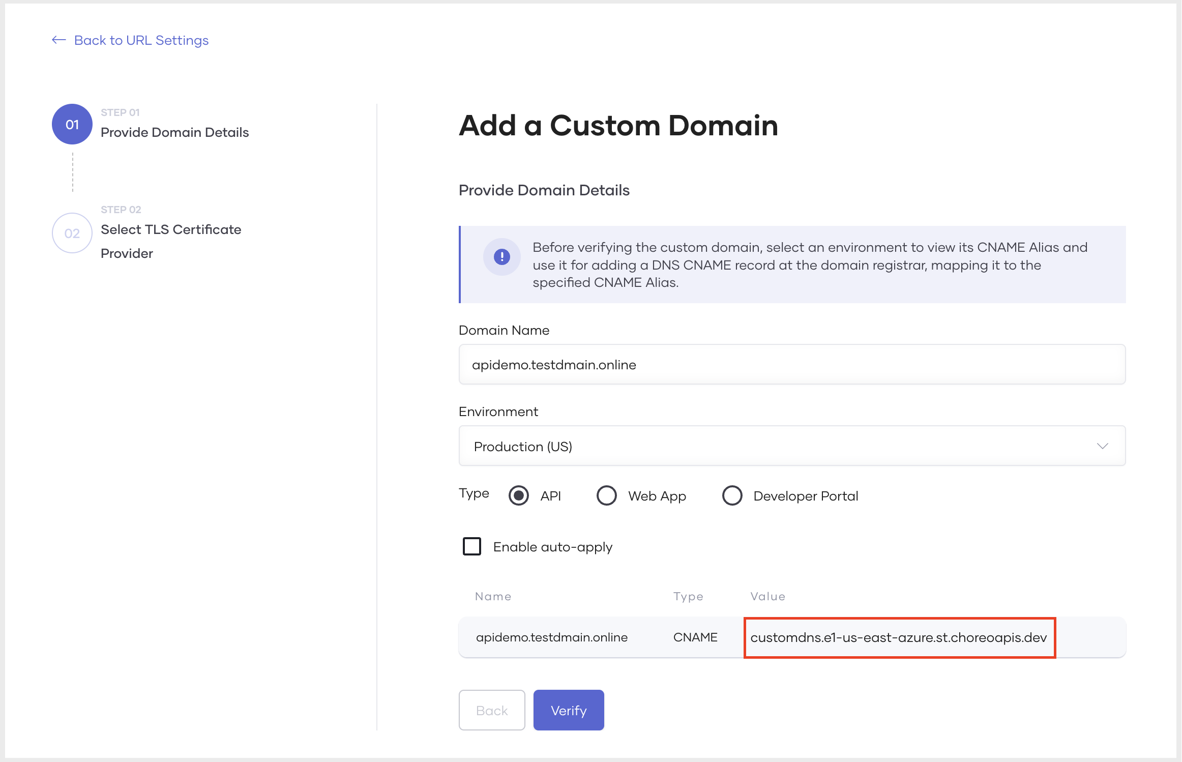 CNAME target value