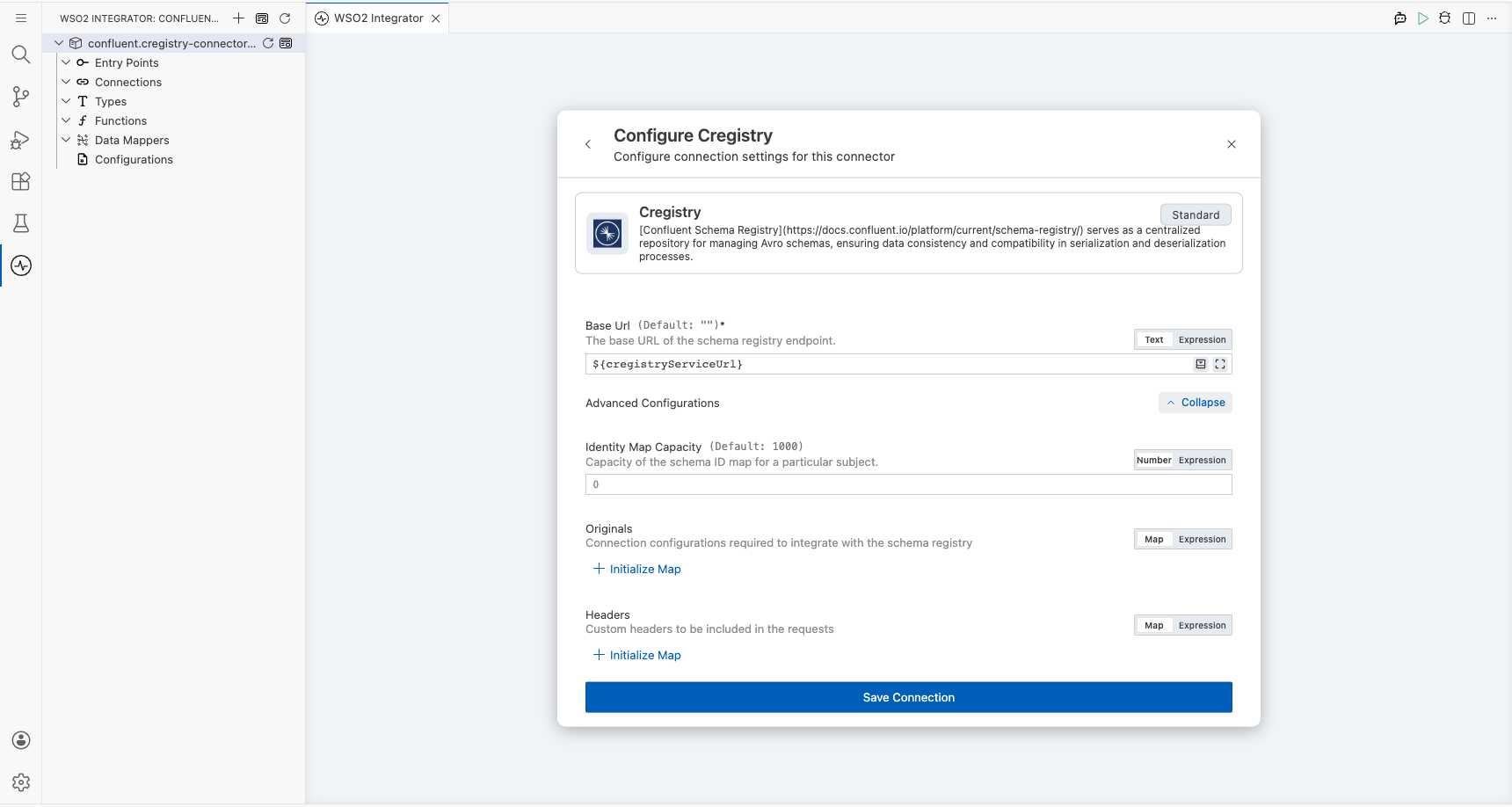 Confluent Schema Registry connection form fully filled with all parameters before saving