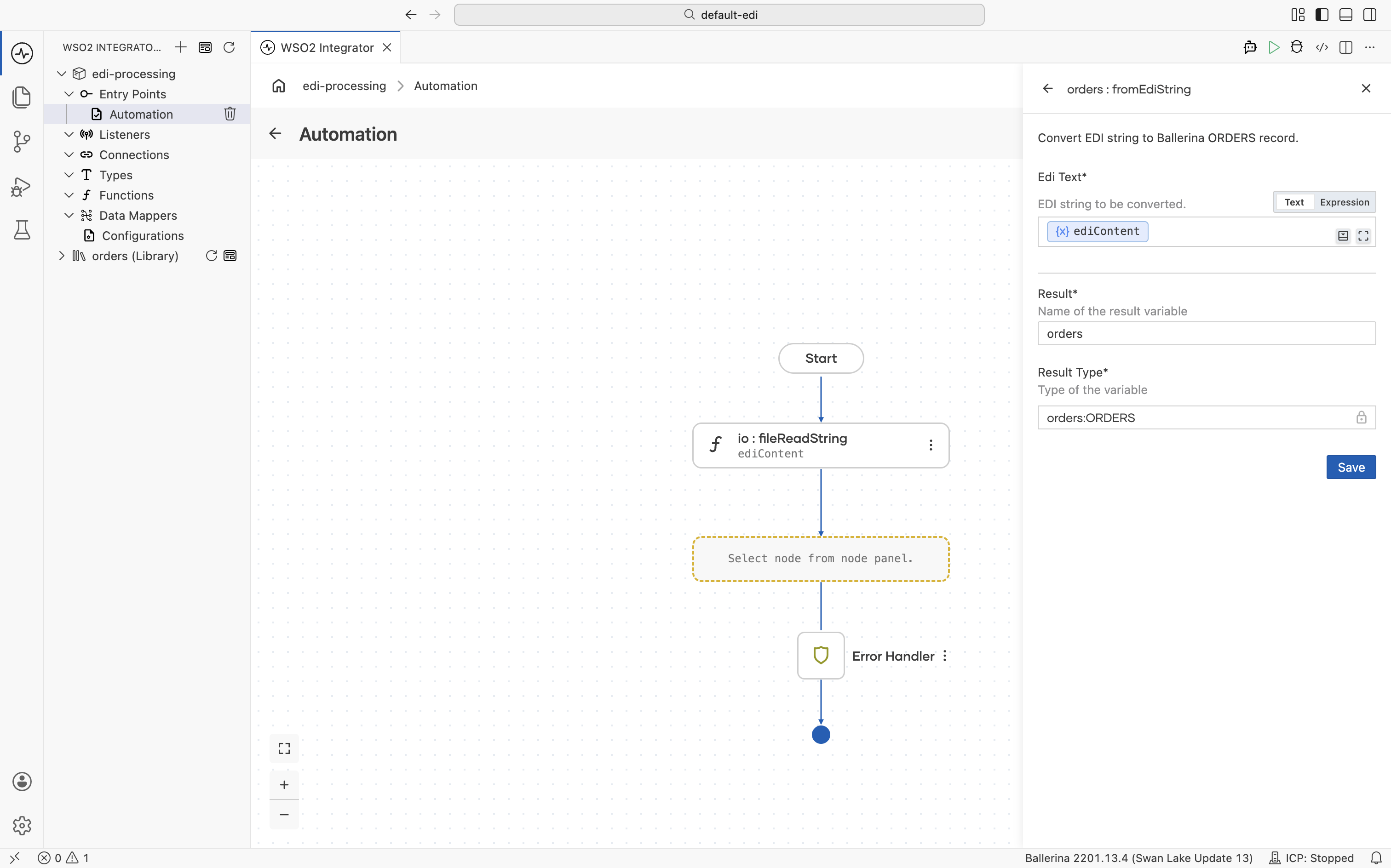 Configure fromEdiString inputs