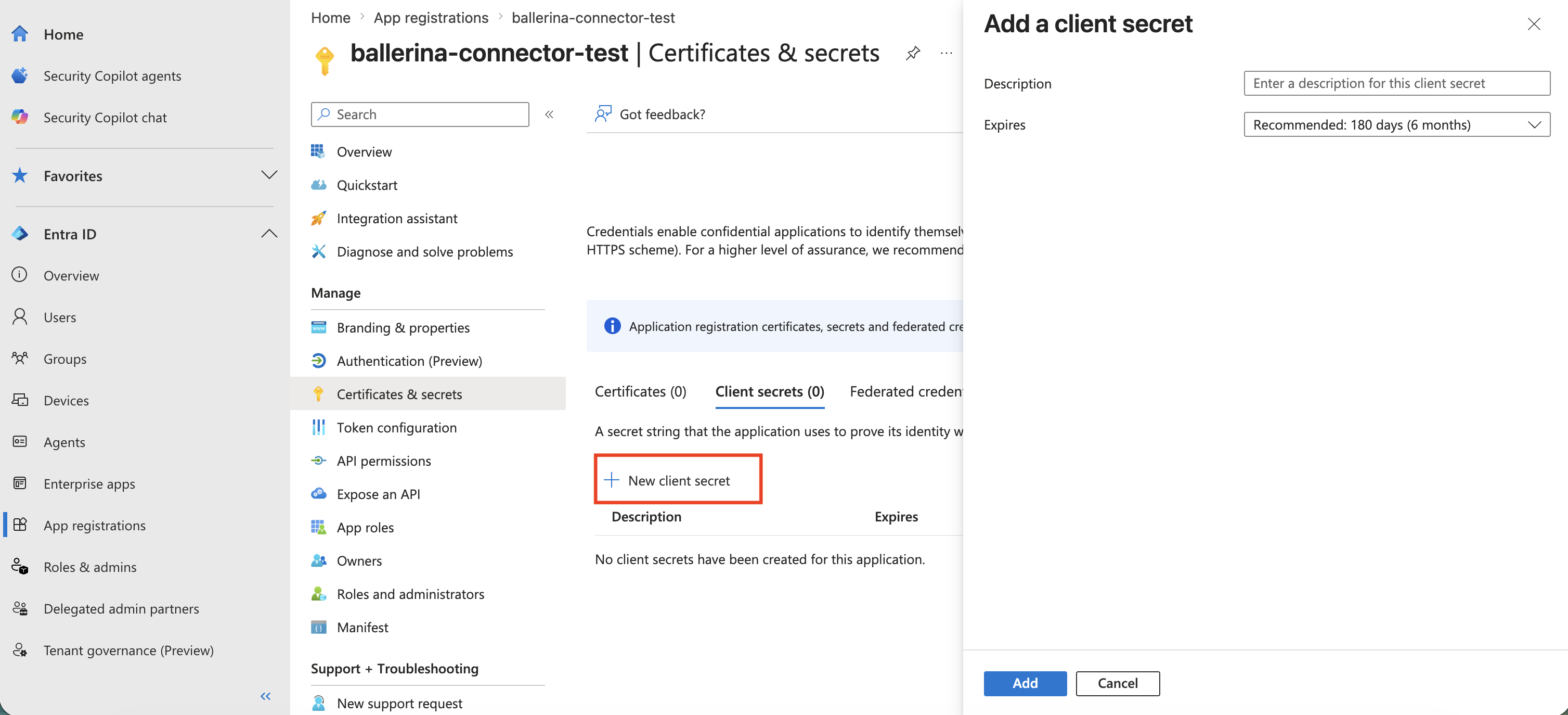 Create client secret