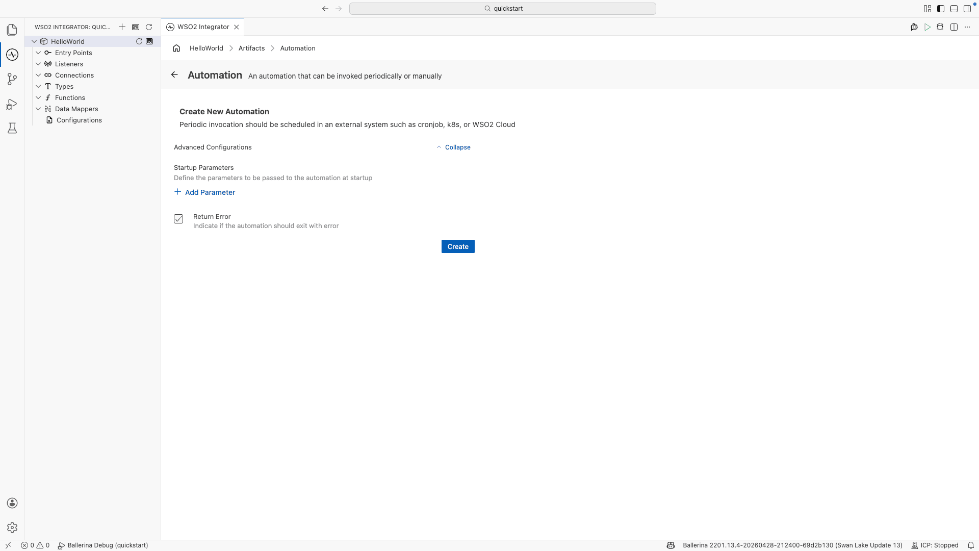 Create New Automation form