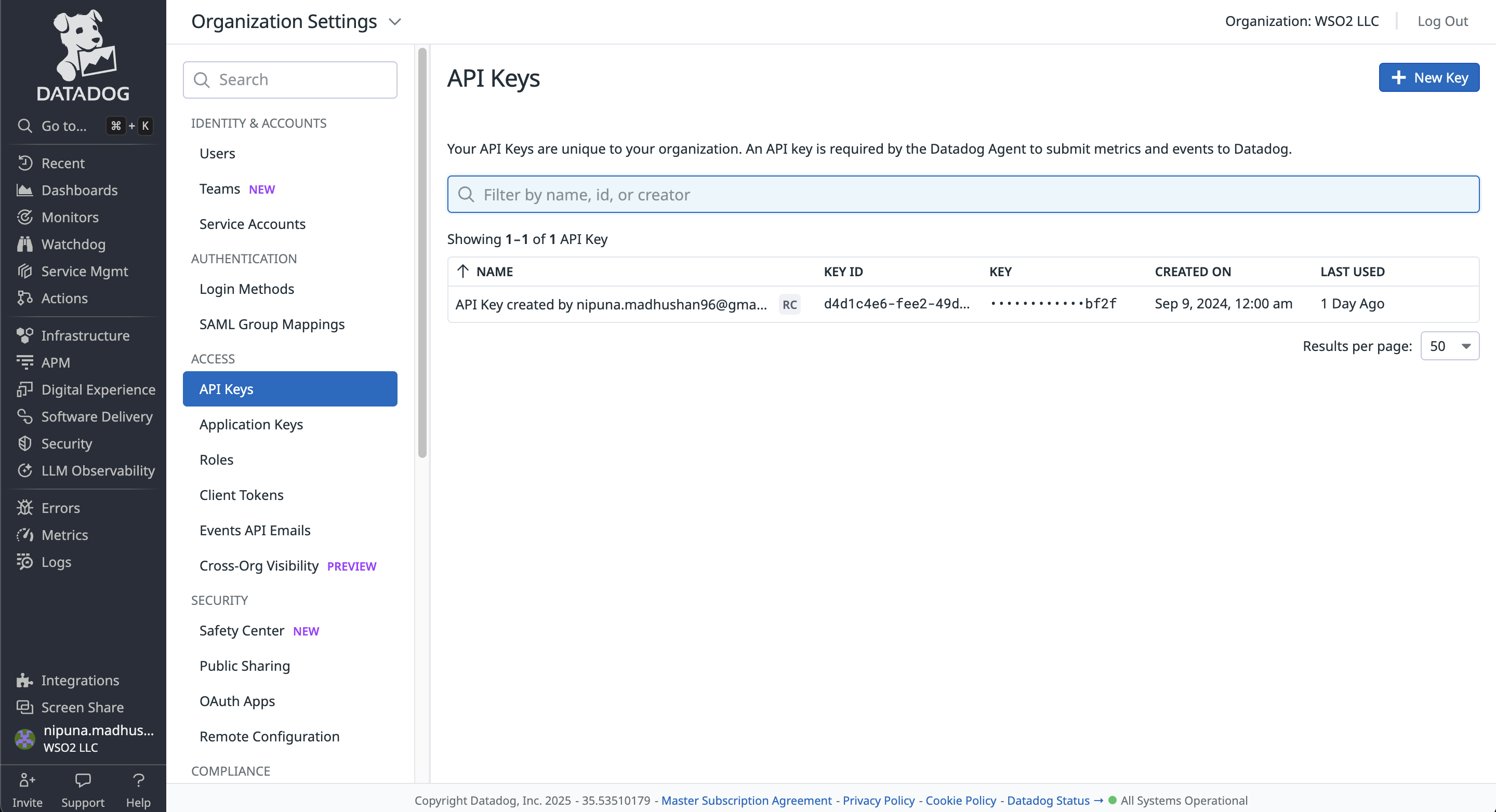 Creating an API key in Datadog Creating an API key in Datadog
