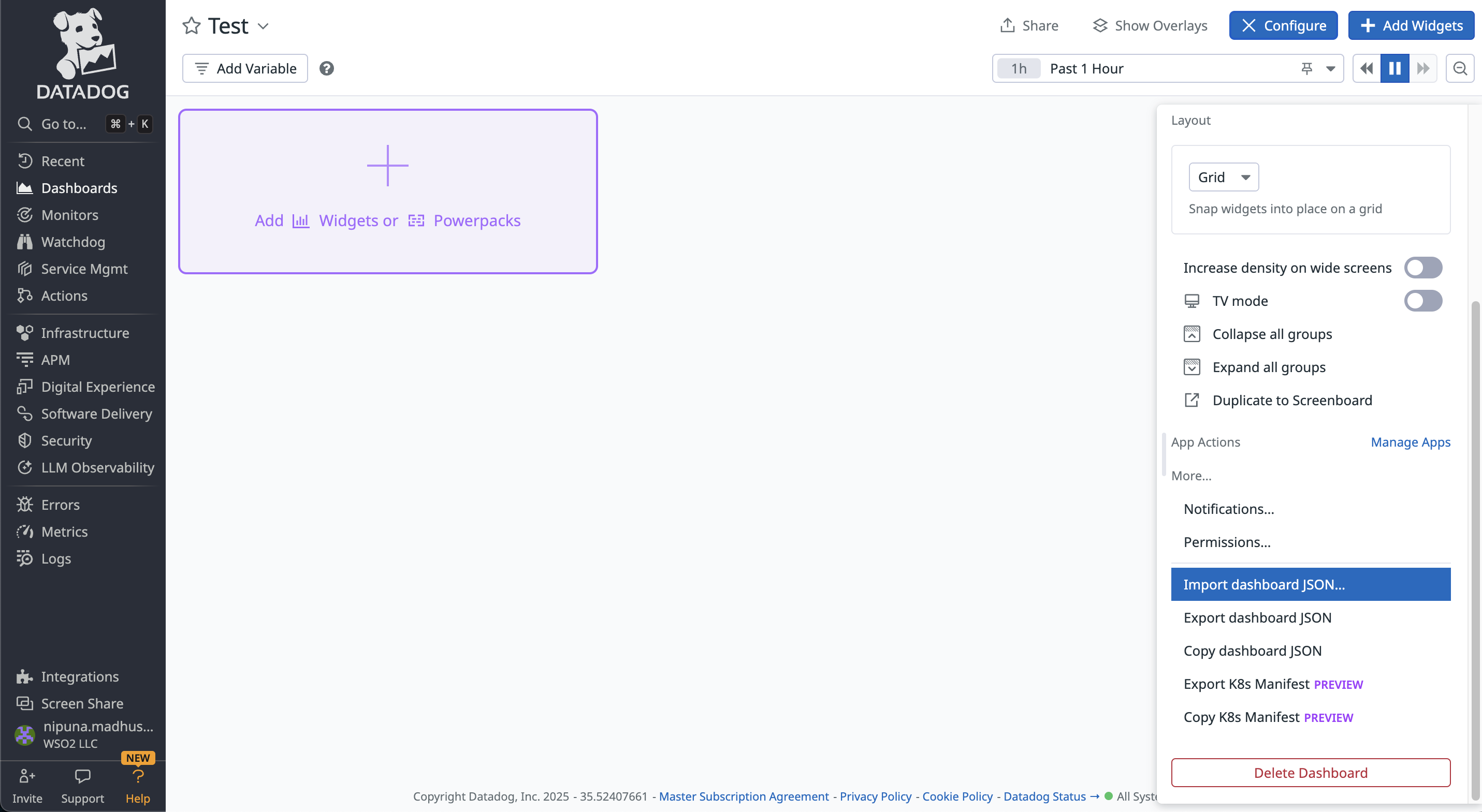 Importing a dashboard json Importing a dashboard json