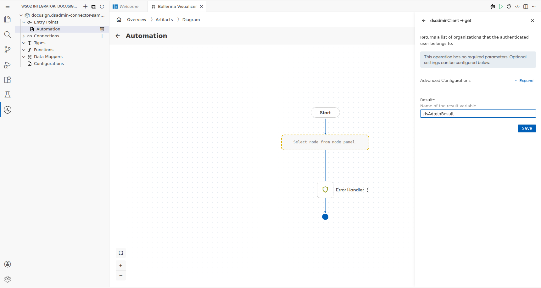 DS Admin get operation configuration filled with all values