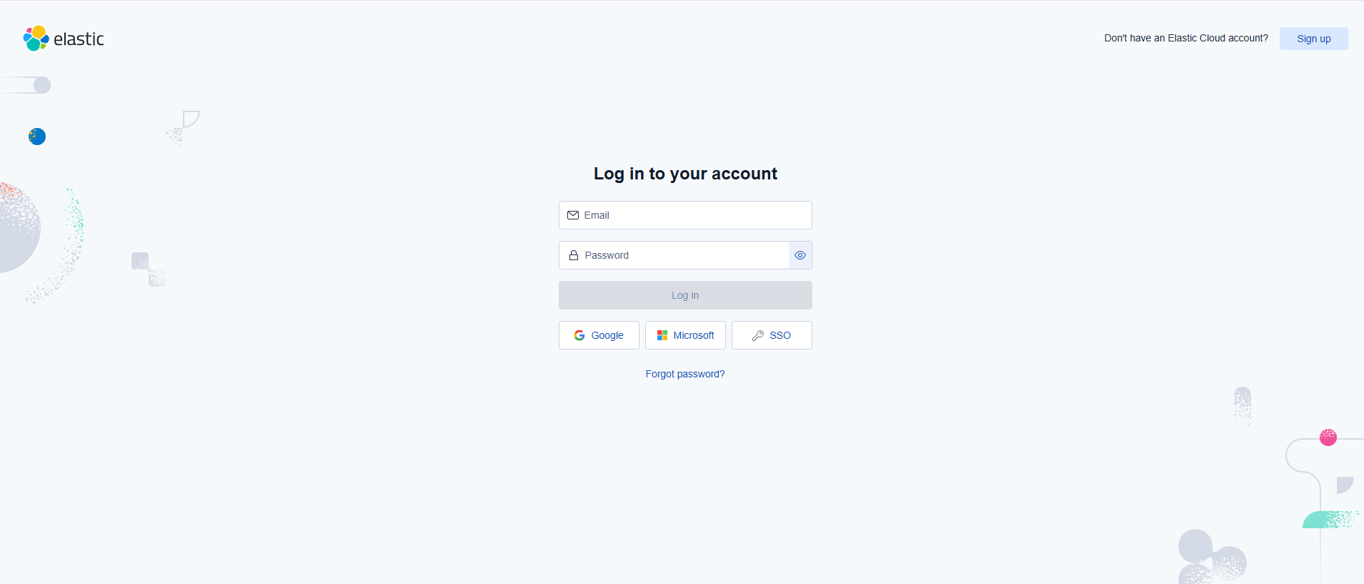 Elastic Cloud login page
