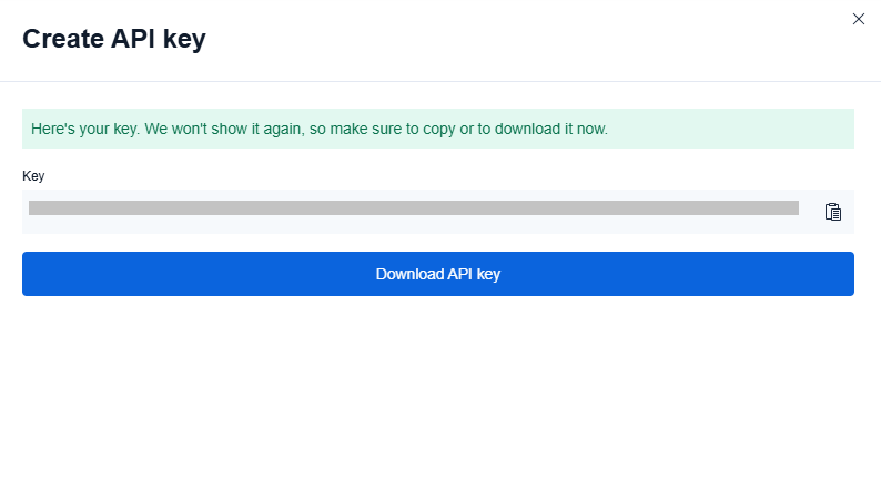 Generate API key dialog