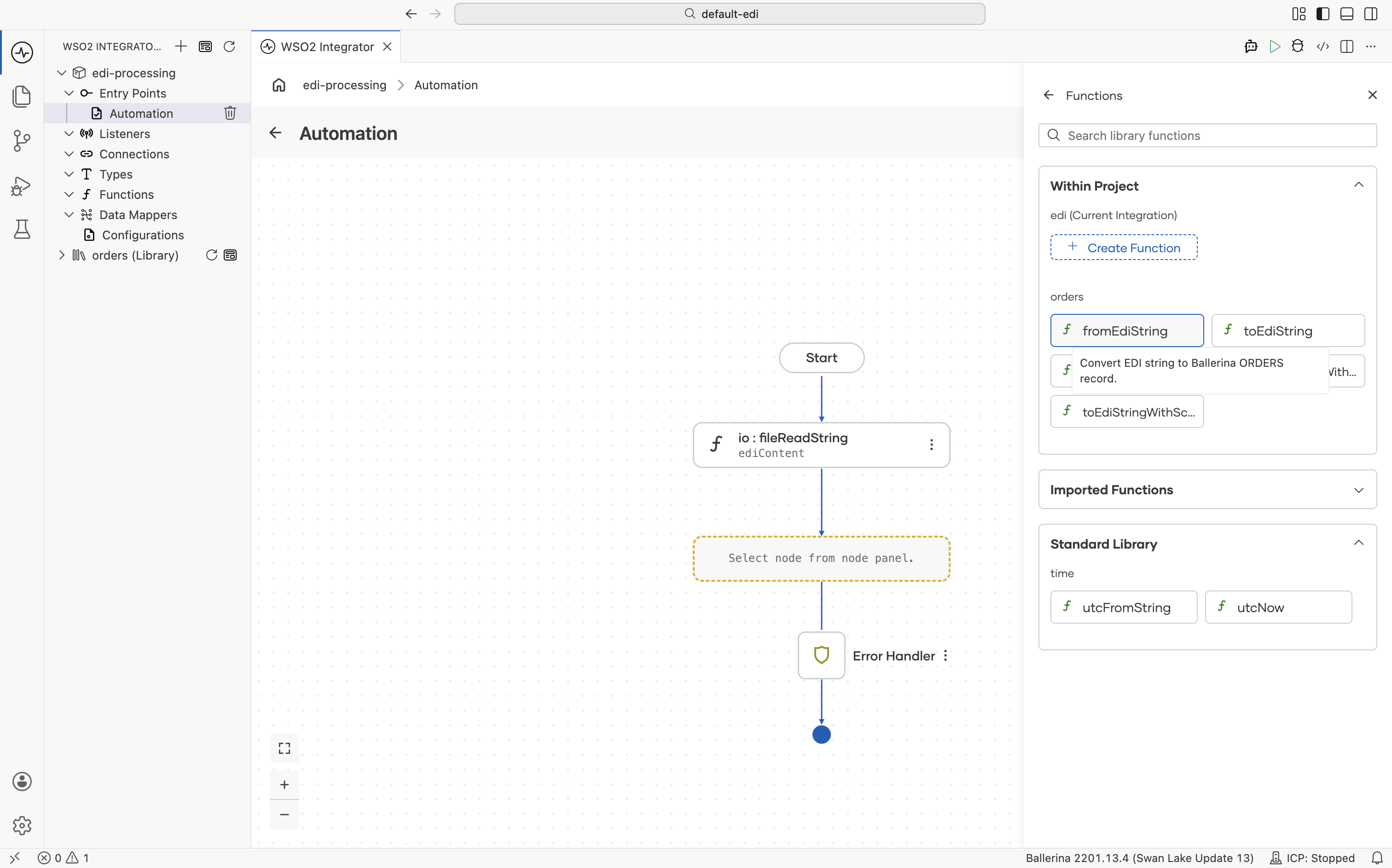 Select fromEdiString from the orders library