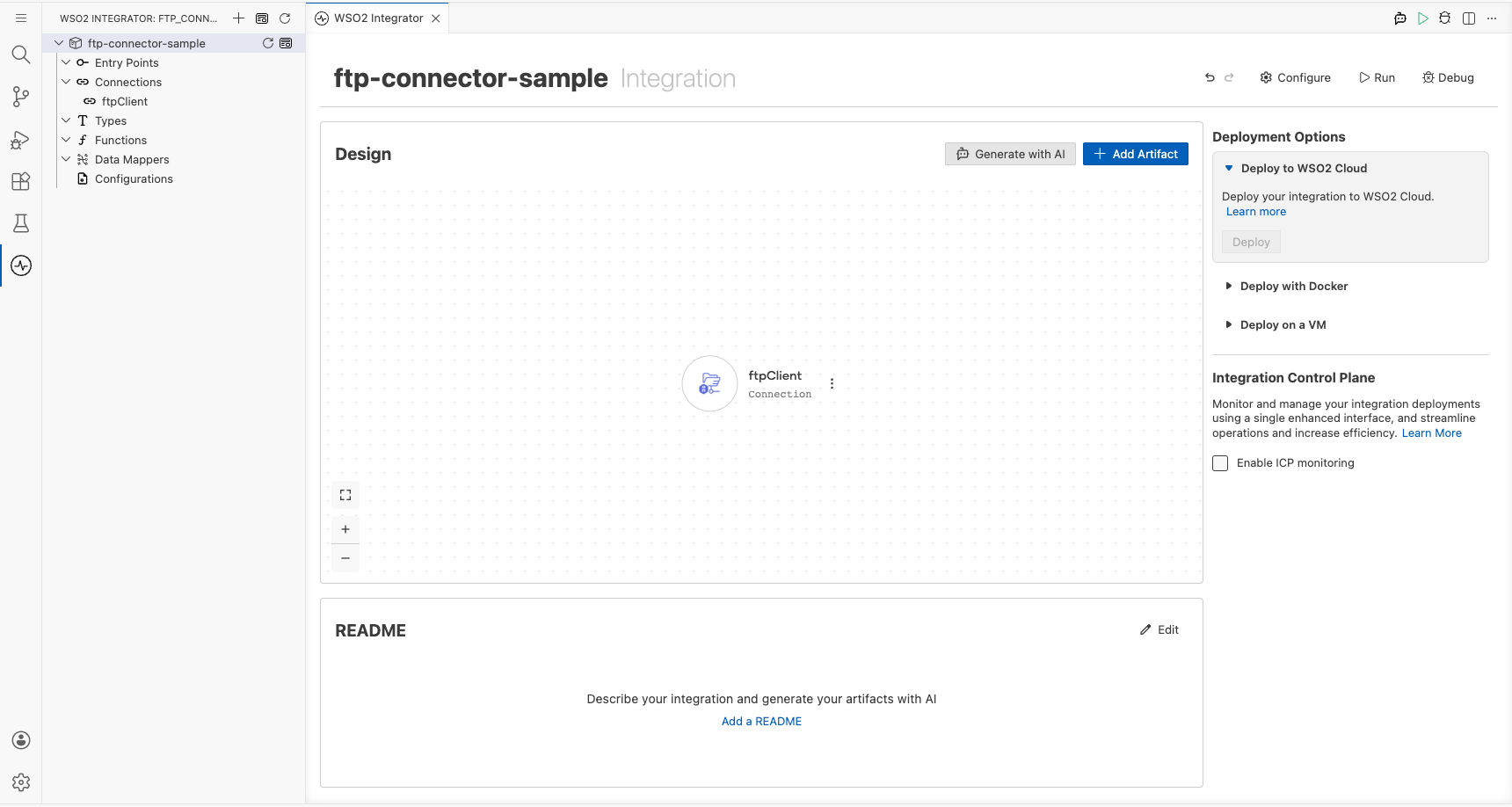 FTP Connections panel showing ftpClient entry after saving