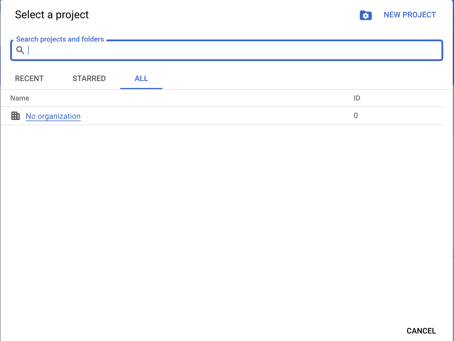 GCP Console project view