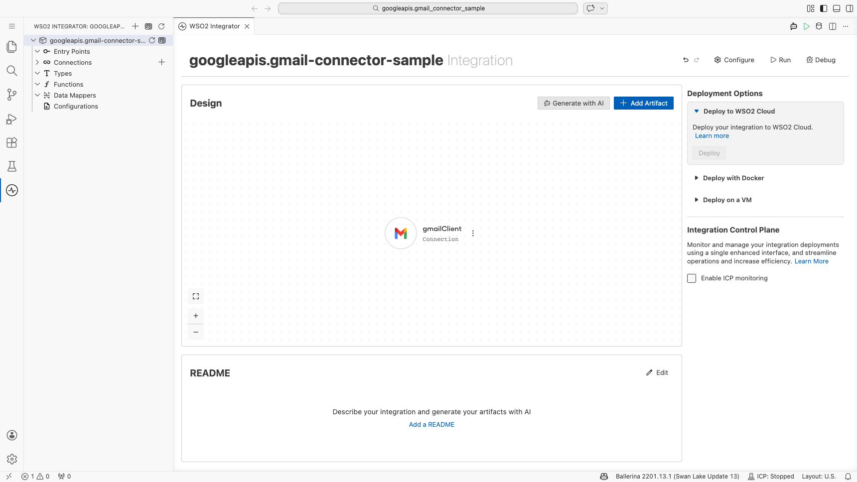 Canvas showing the gmailClient connection node