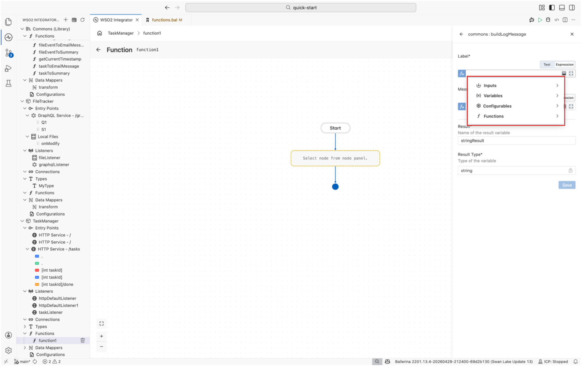 Expression editor helper pane