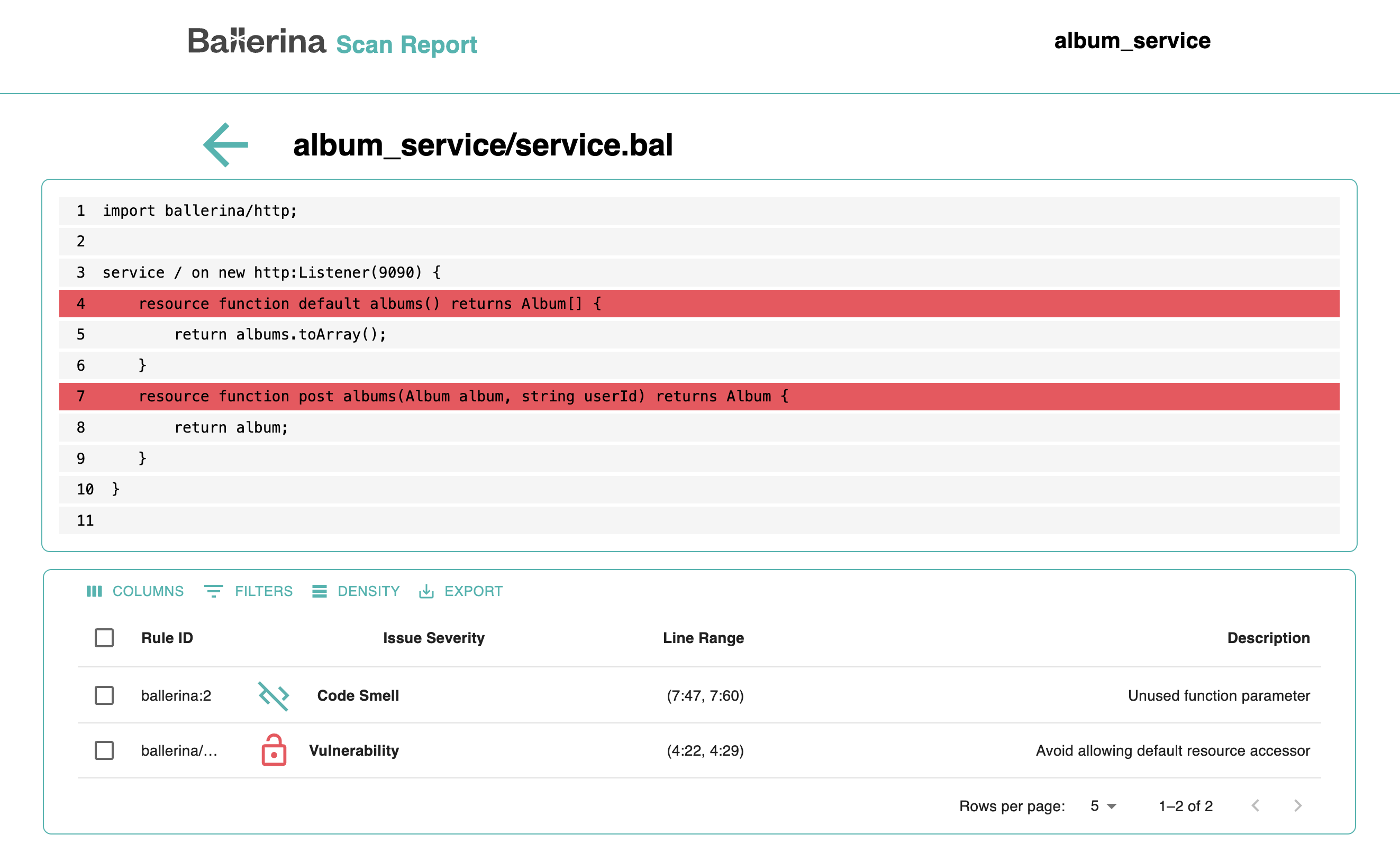 HTML report file detail view