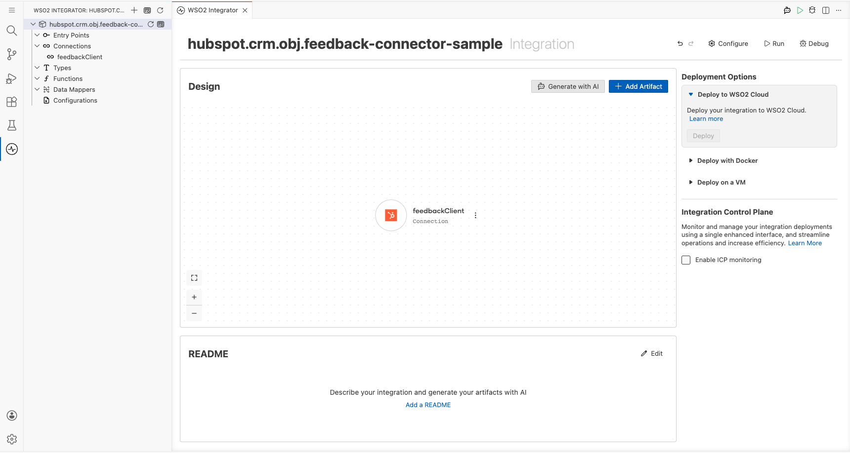 HubSpot Feedback Connections panel showing feedbackClient entry after saving